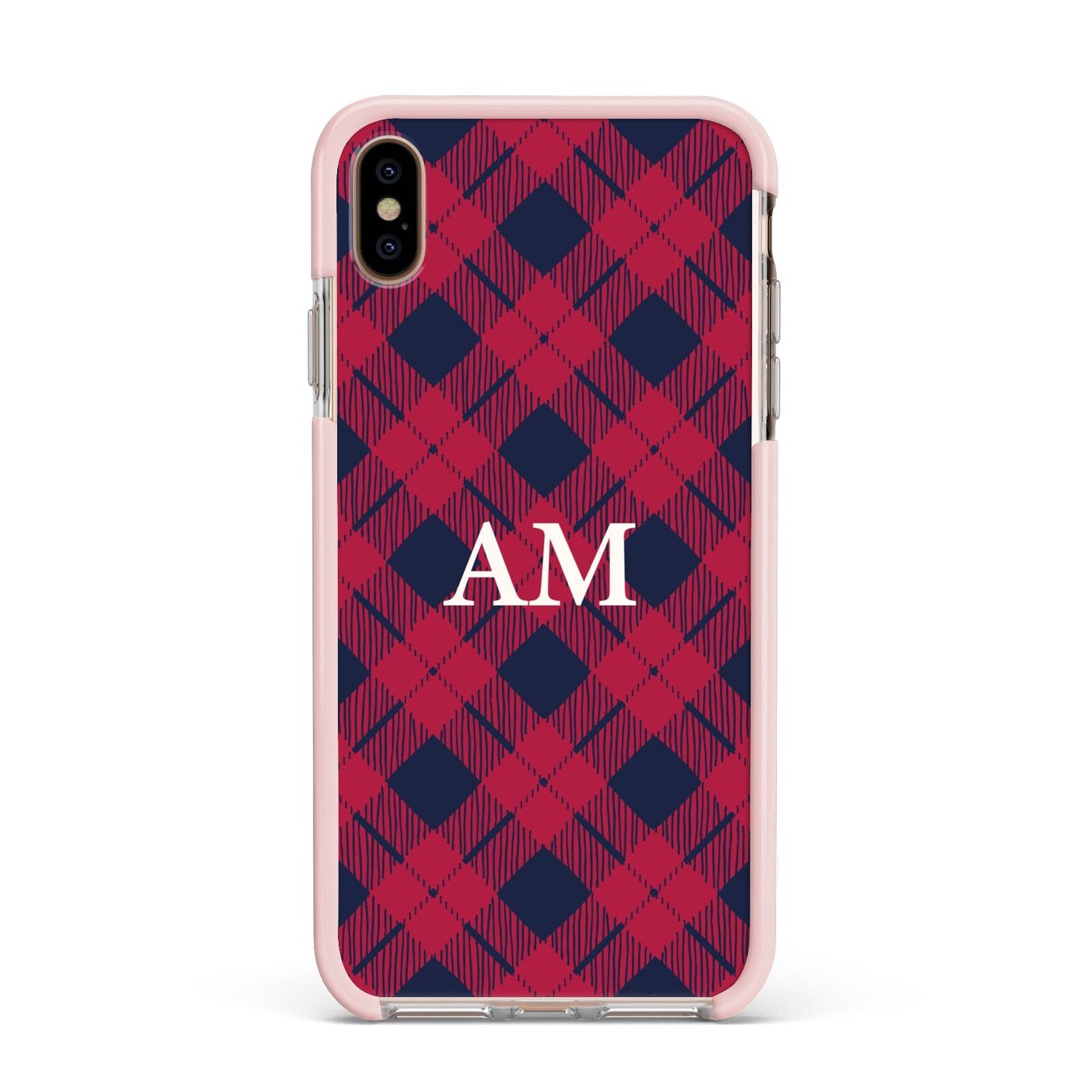 Personalised Tartan Apple iPhone Xs Max Impact Case Pink Edge on Gold Phone