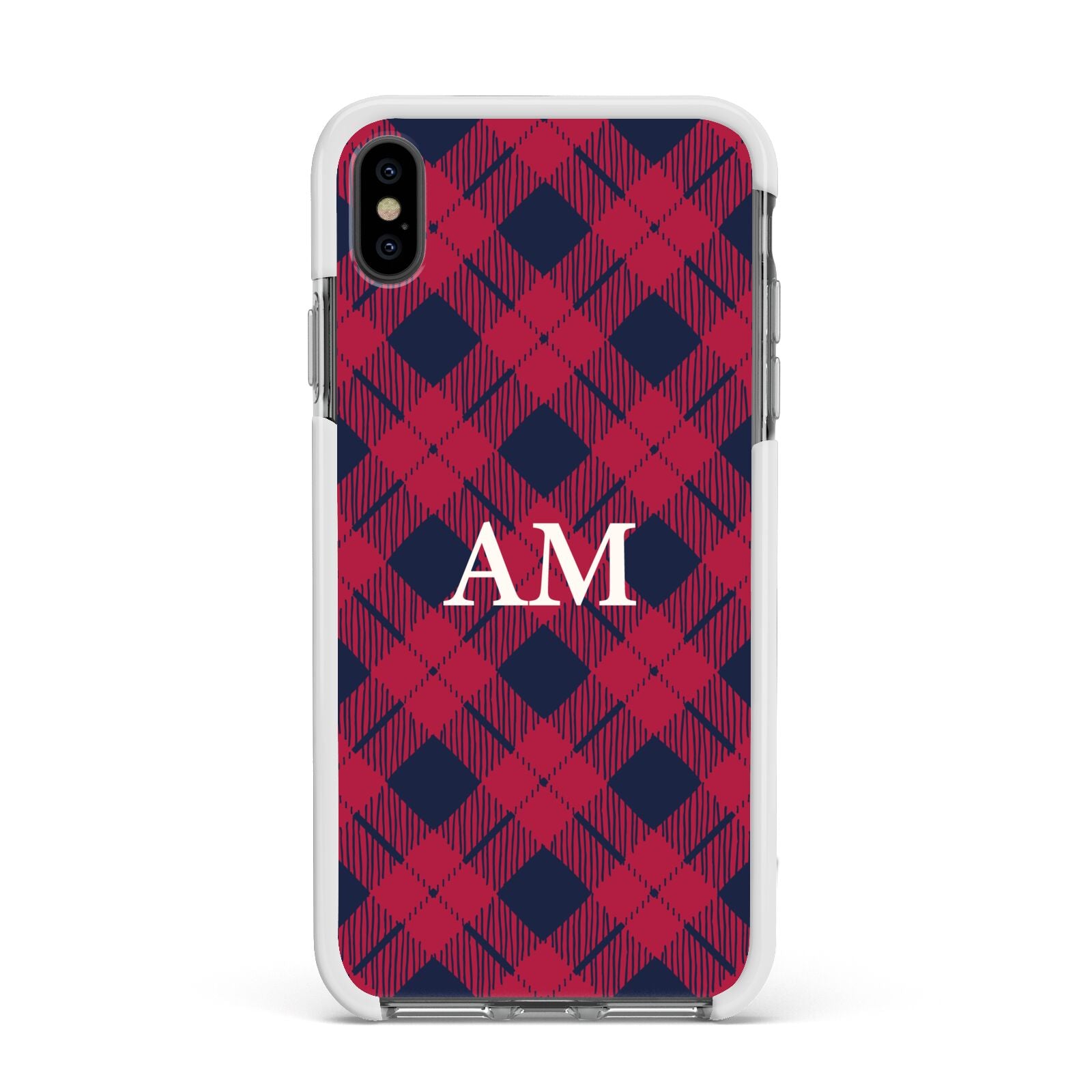 Personalised Tartan Apple iPhone Xs Max Impact Case White Edge on Black Phone