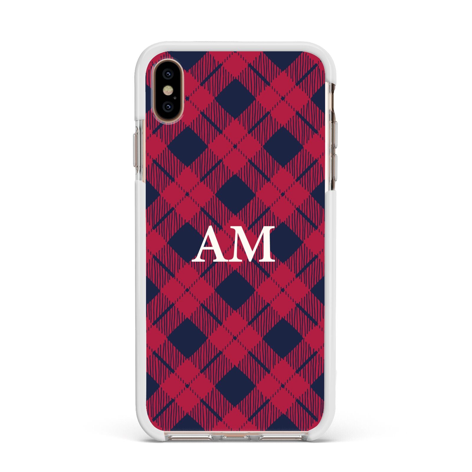 Personalised Tartan Apple iPhone Xs Max Impact Case White Edge on Gold Phone