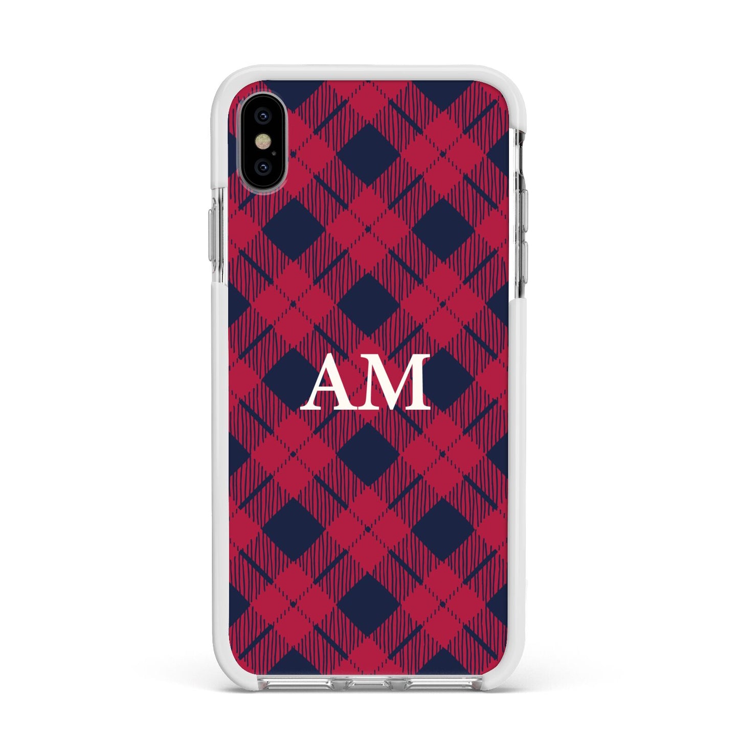 Personalised Tartan Apple iPhone Xs Max Impact Case White Edge on Silver Phone