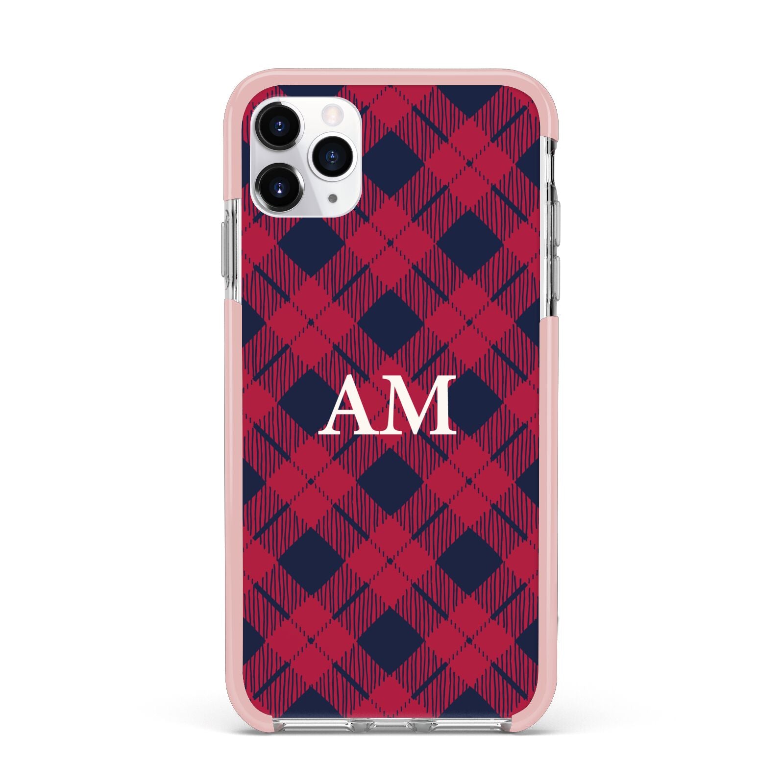 Personalised Tartan iPhone 11 Pro Max Impact Pink Edge Case