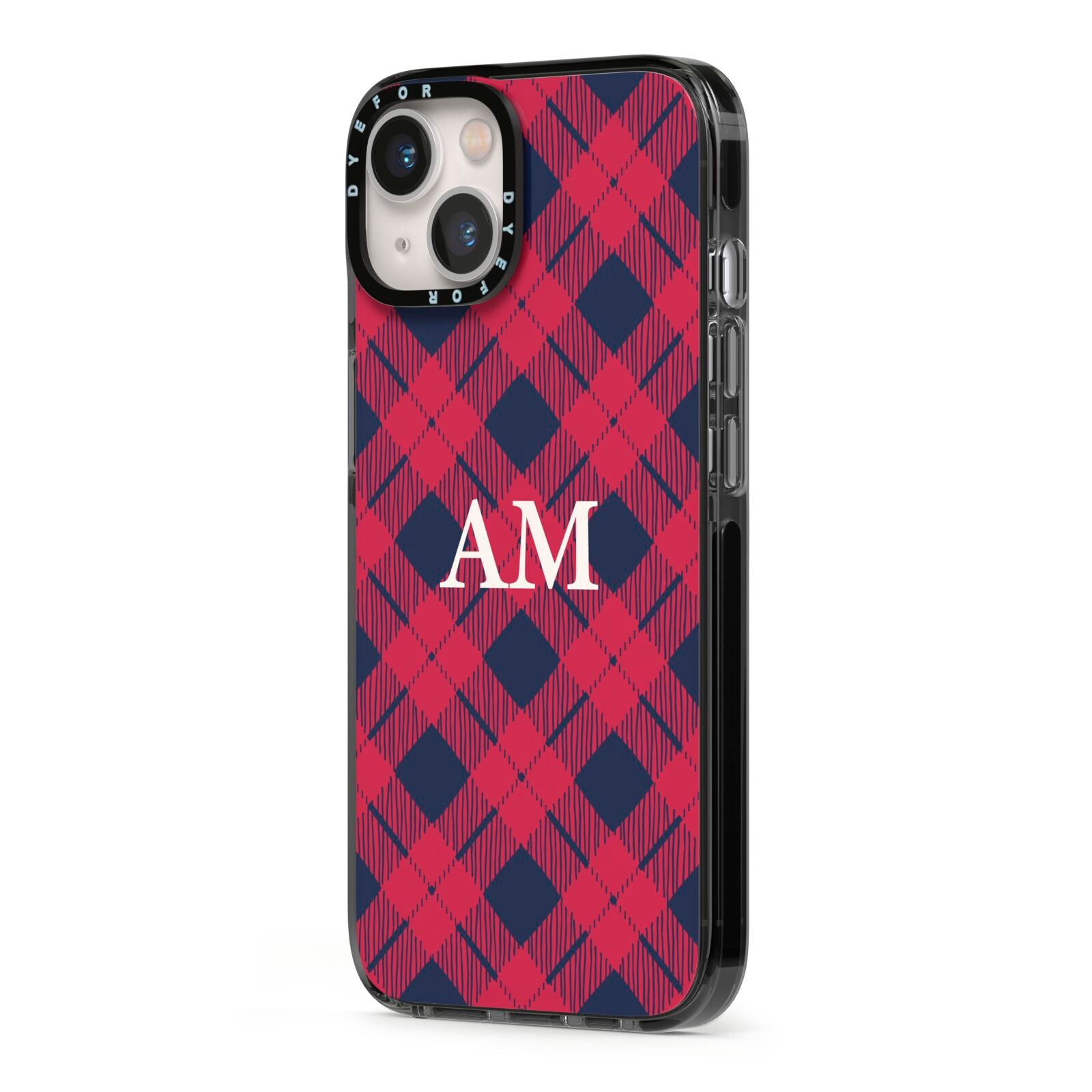 Personalised Tartan iPhone 13 Black Impact Case Side Angle on Silver phone