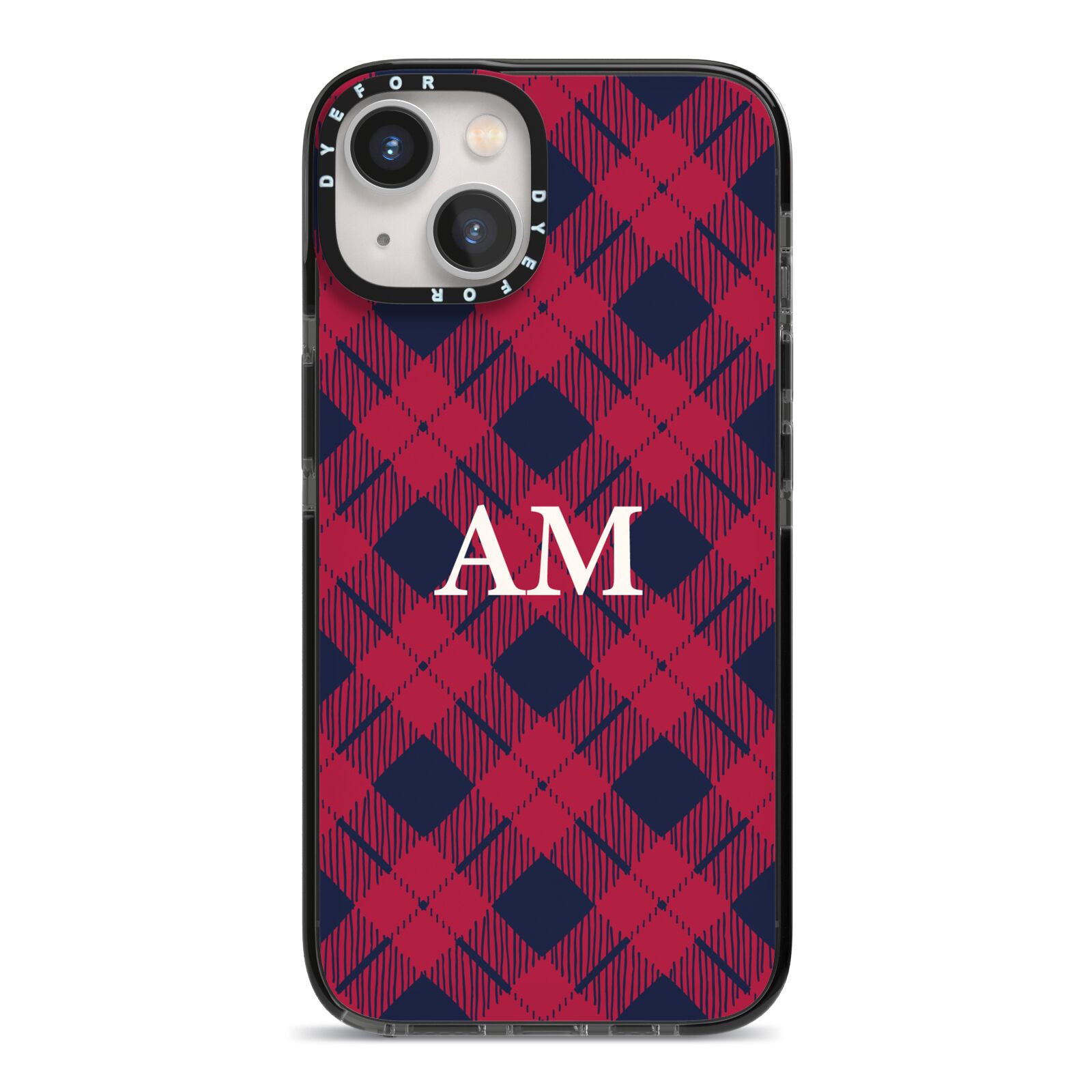 Personalised Tartan iPhone 13 Black Impact Case on Silver phone