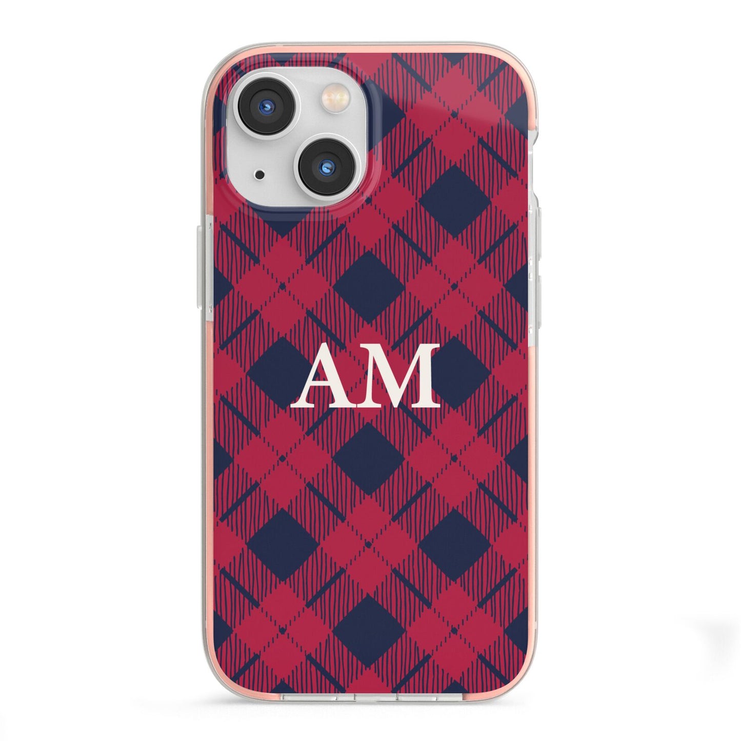 Personalised Tartan iPhone 13 Mini TPU Impact Case with Pink Edges