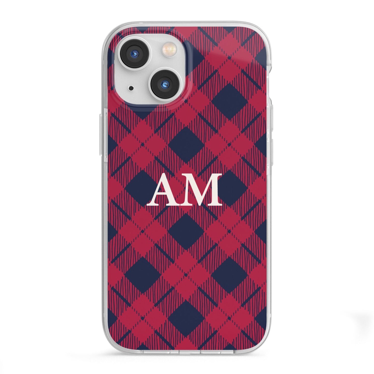 Personalised Tartan iPhone 13 Mini TPU Impact Case with White Edges