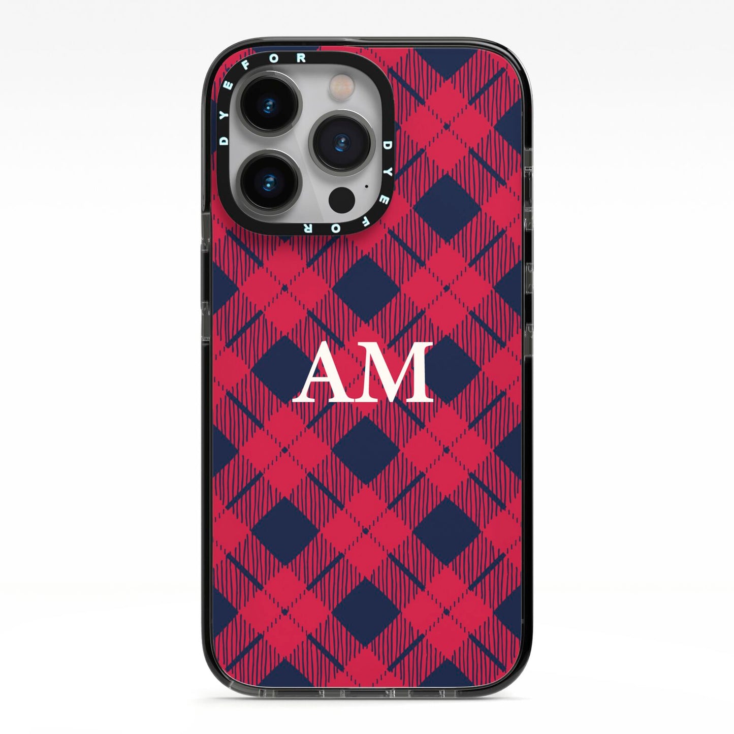 Personalised Tartan iPhone 13 Pro Black Impact Case on Silver phone