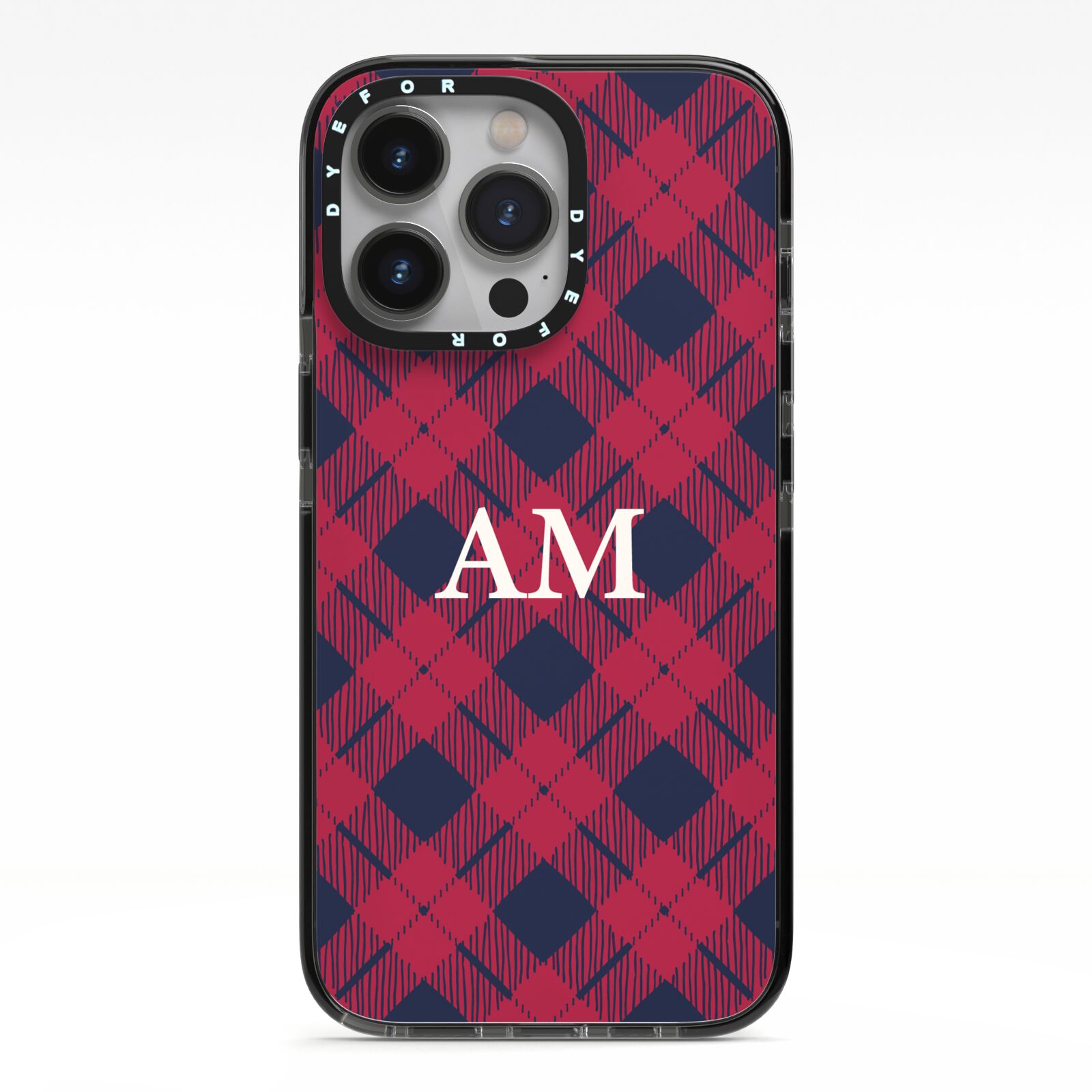 Personalised Tartan iPhone 13 Pro Black Impact Case on Silver phone