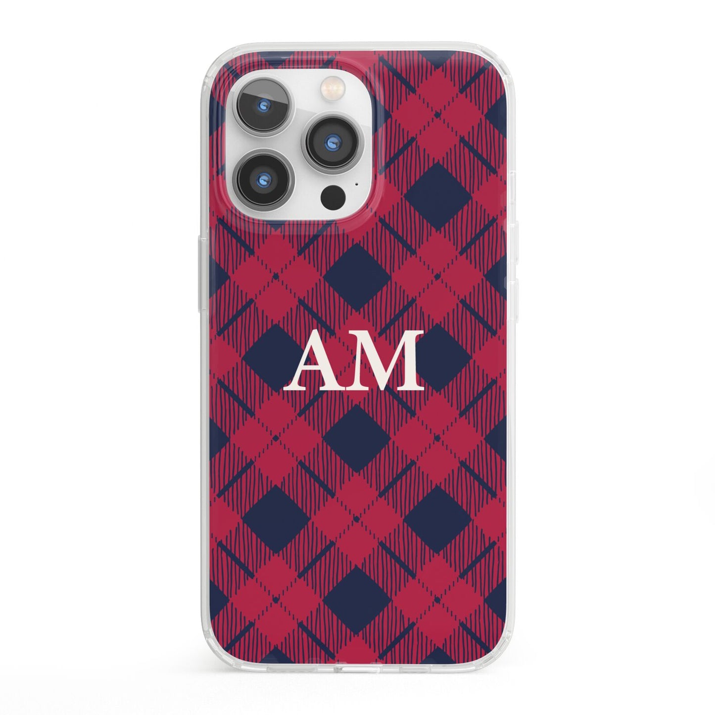 Personalised Tartan iPhone 13 Pro Clear Bumper Case