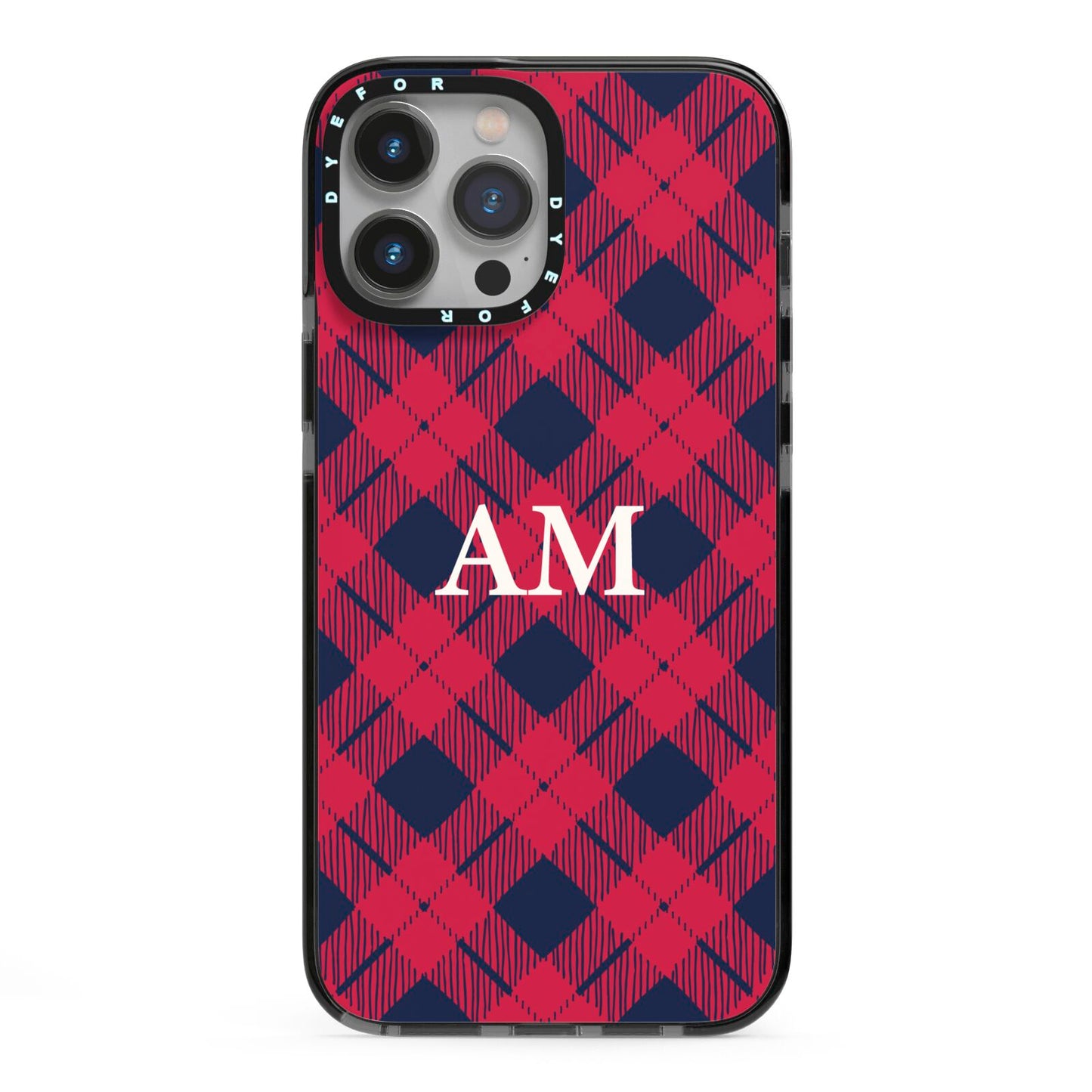 Personalised Tartan iPhone 13 Pro Max Black Impact Case on Silver phone