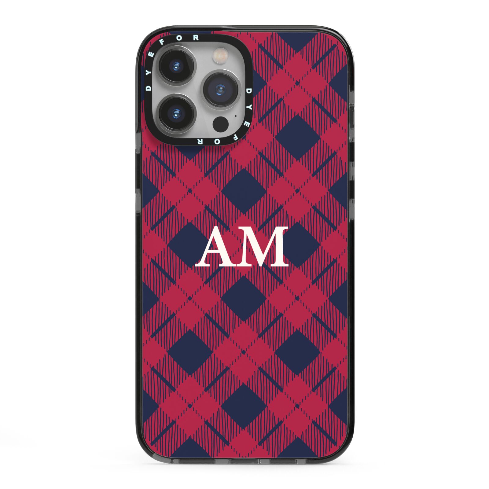 Personalised Tartan iPhone 13 Pro Max Black Impact Case on Silver phone