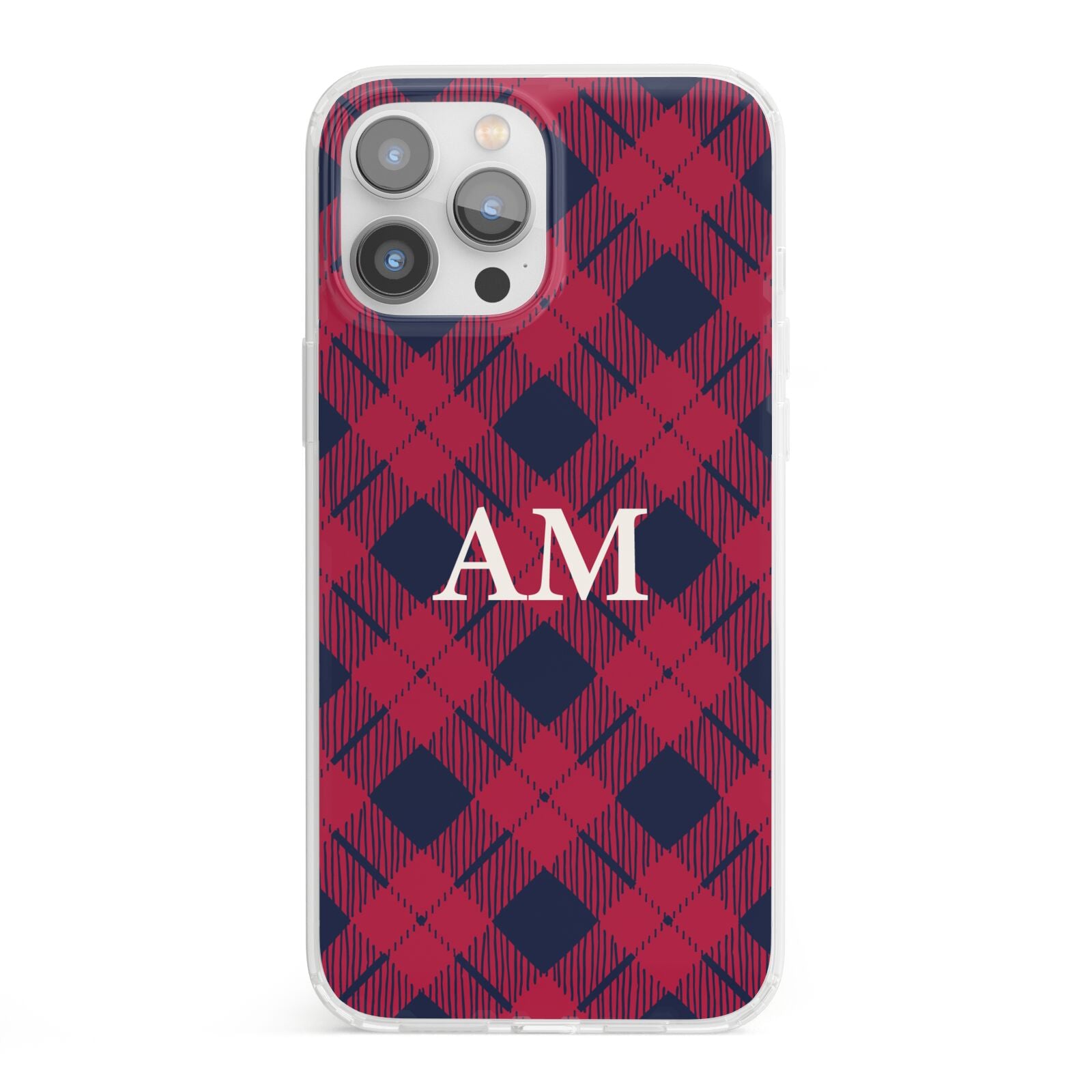 Personalised Tartan iPhone 13 Pro Max Clear Bumper Case