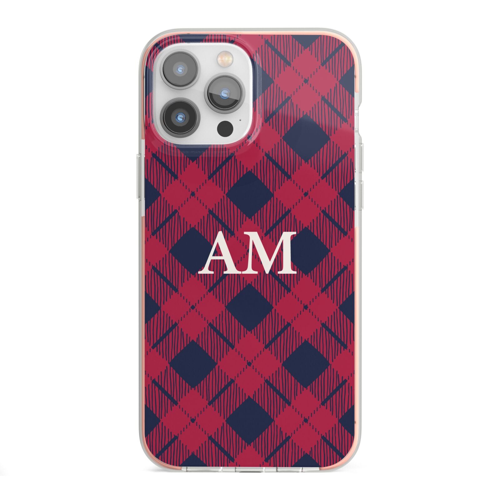 Personalised Tartan iPhone 13 Pro Max TPU Impact Case with Pink Edges