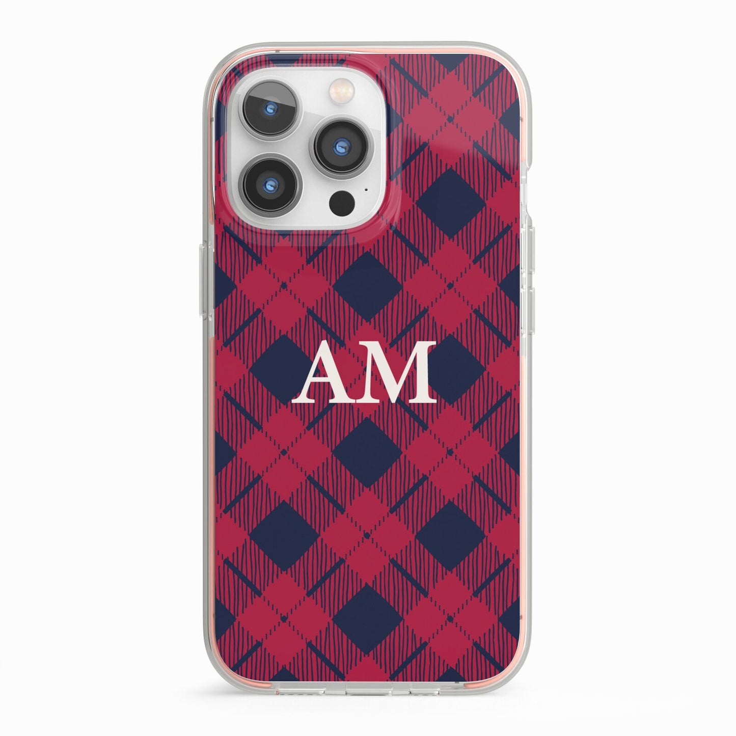 Personalised Tartan iPhone 13 Pro TPU Impact Case with Pink Edges