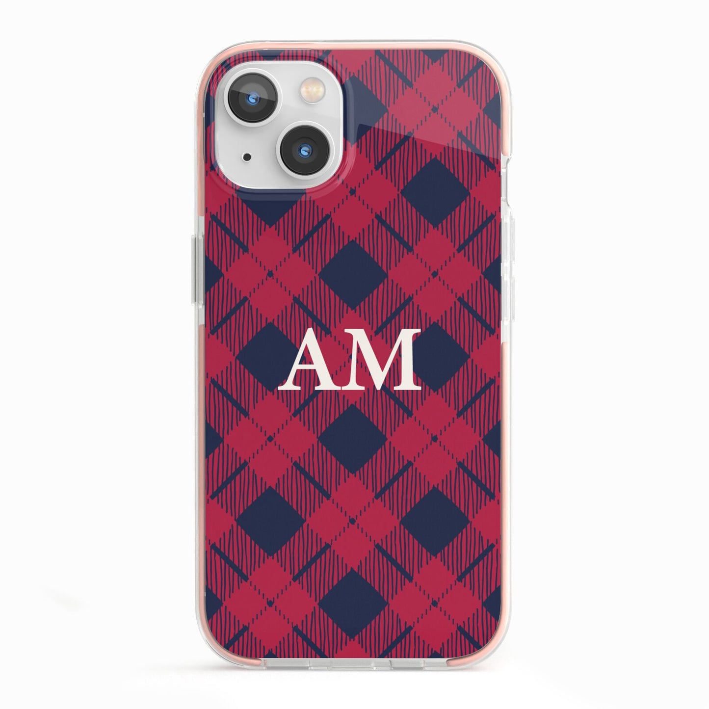 Personalised Tartan iPhone 13 TPU Impact Case with Pink Edges