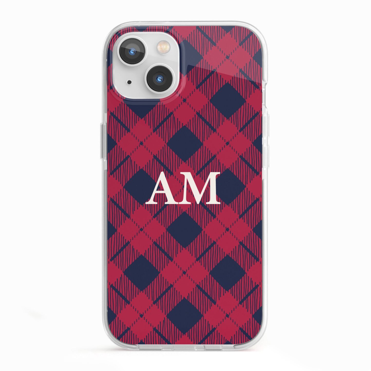 Personalised Tartan iPhone 13 TPU Impact Case with White Edges