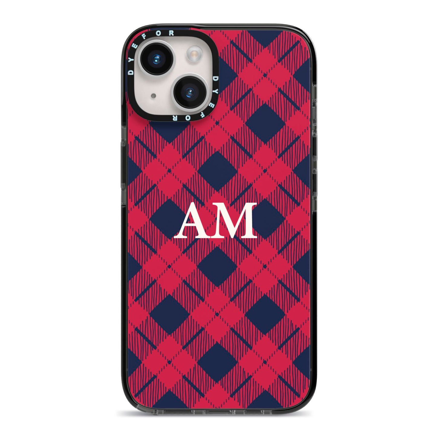 Personalised Tartan iPhone 14 Black Impact Case on Silver phone