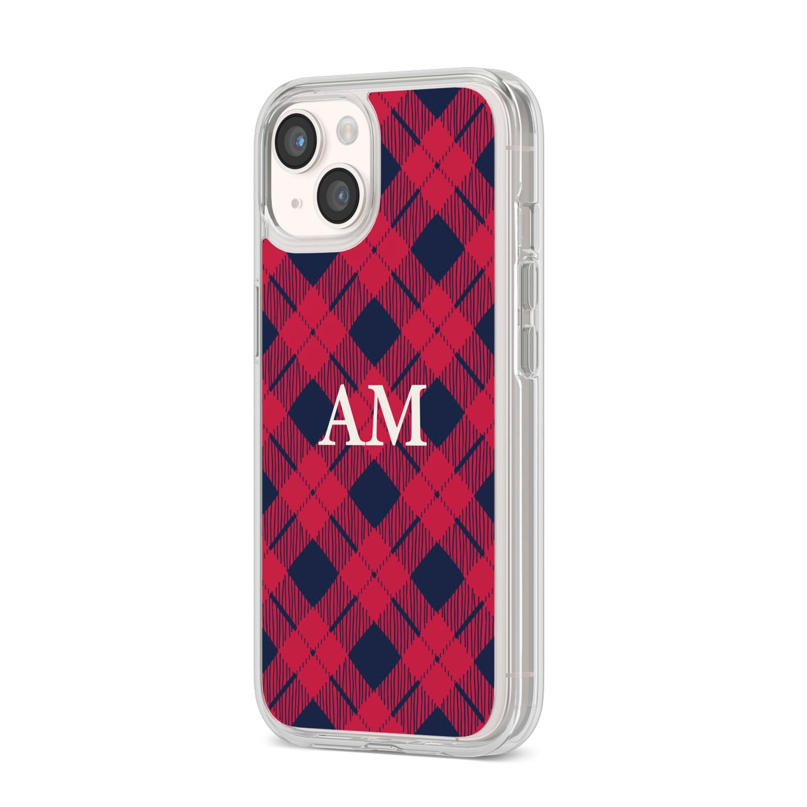 Personalised Tartan iPhone 14 Clear Tough Case Starlight Angled Image