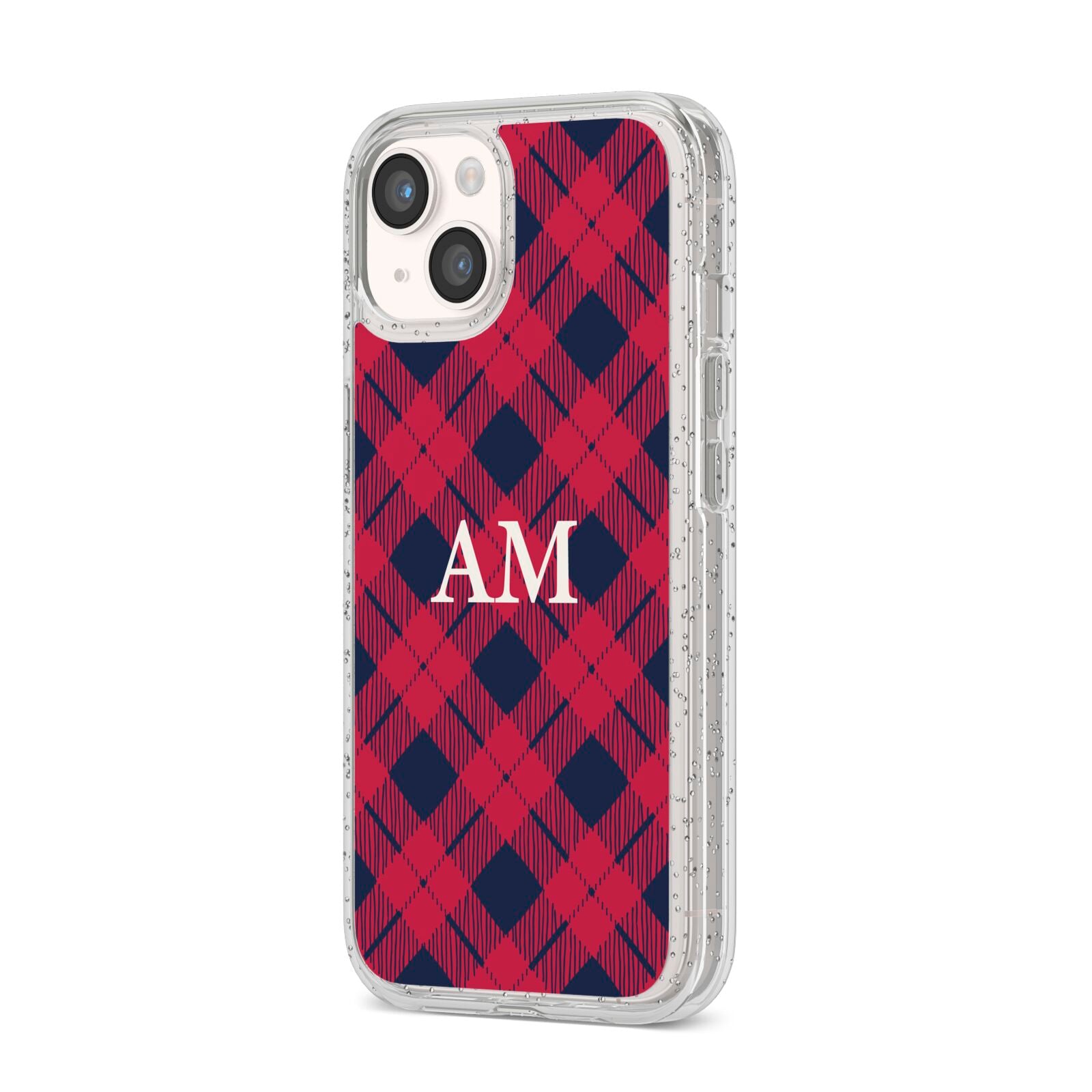 Personalised Tartan iPhone 14 Glitter Tough Case Starlight Angled Image