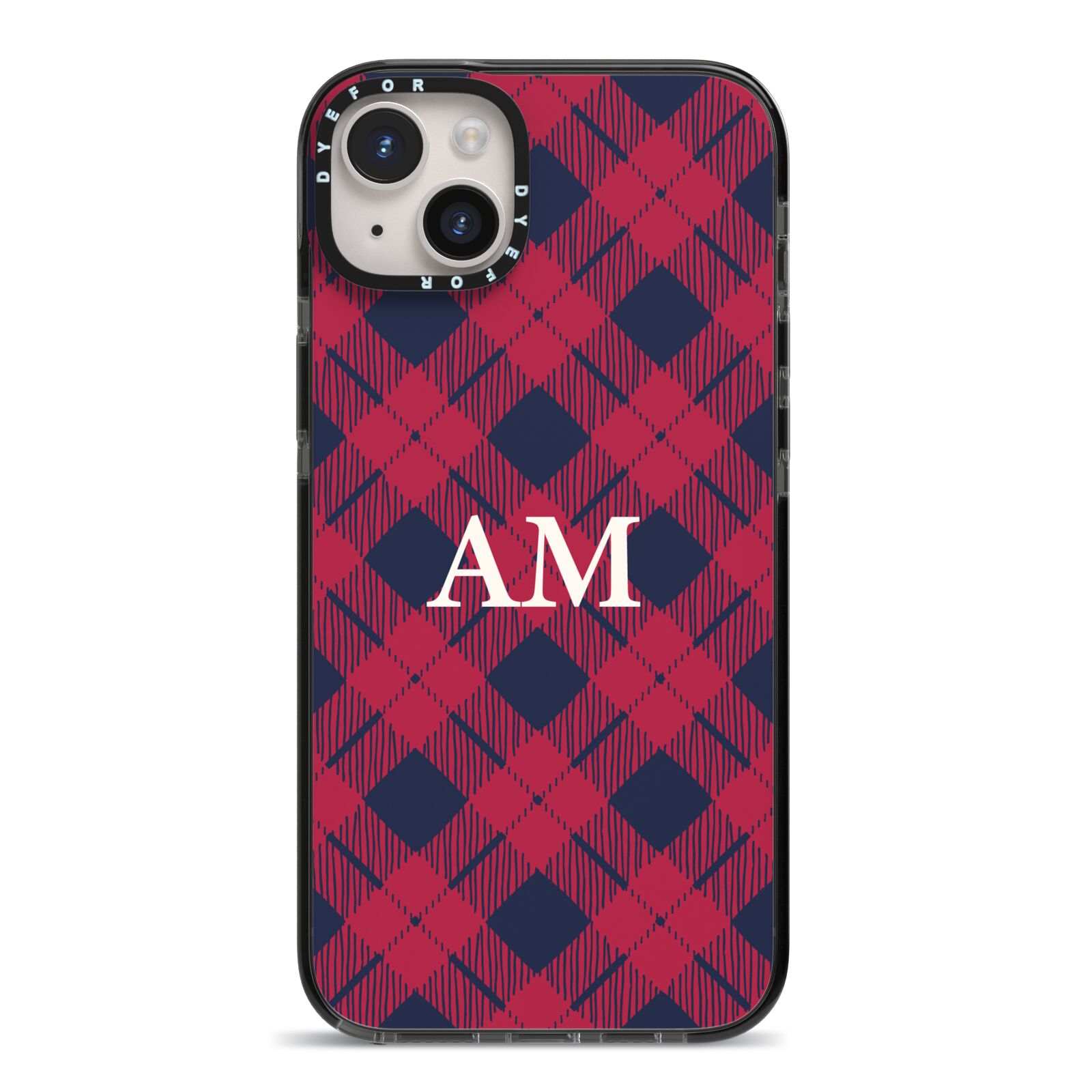 Personalised Tartan iPhone 14 Plus Black Impact Case on Silver phone