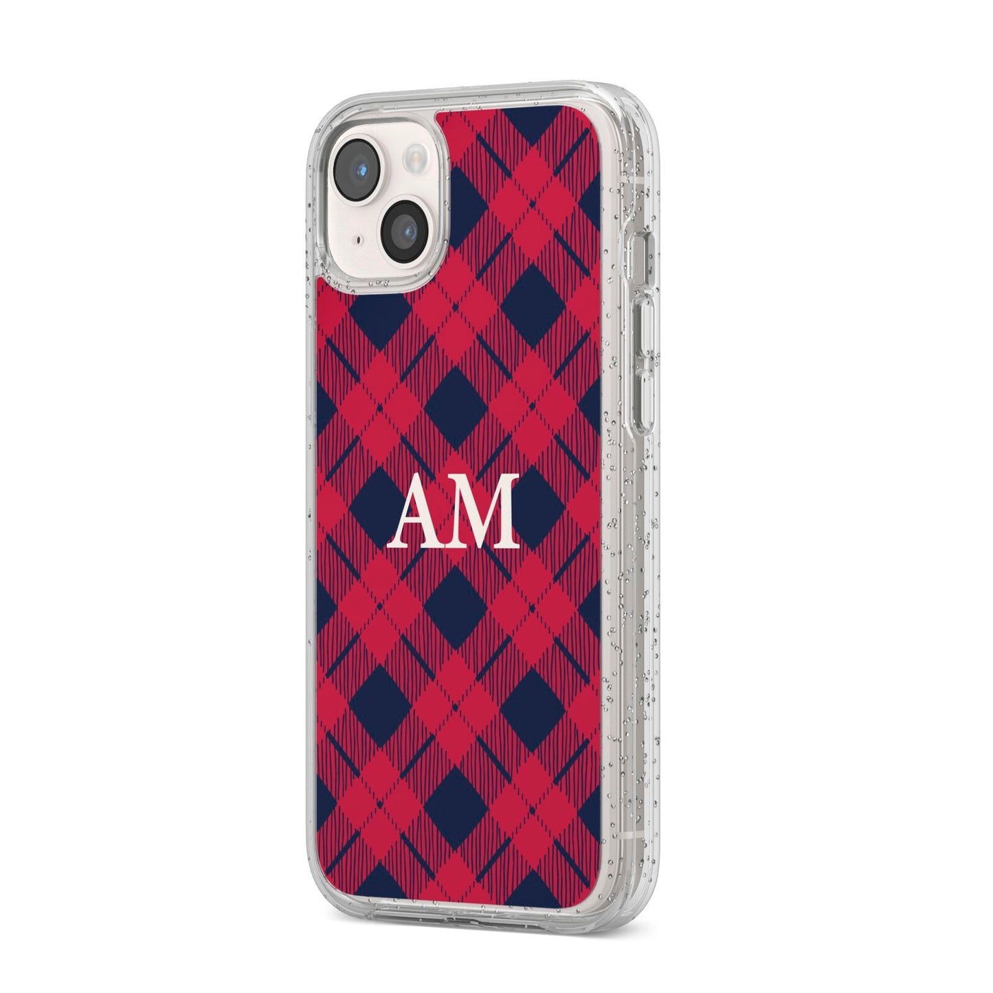 Personalised Tartan iPhone 14 Plus Glitter Tough Case Starlight Angled Image