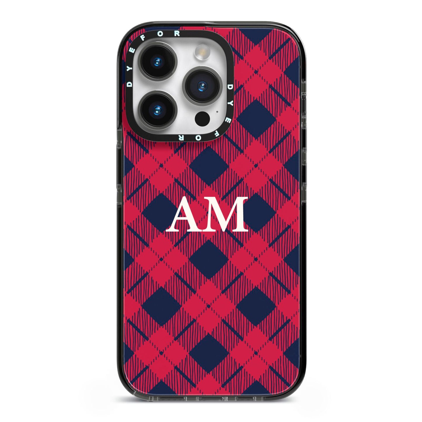 Personalised Tartan iPhone 14 Pro Black Impact Case on Silver phone