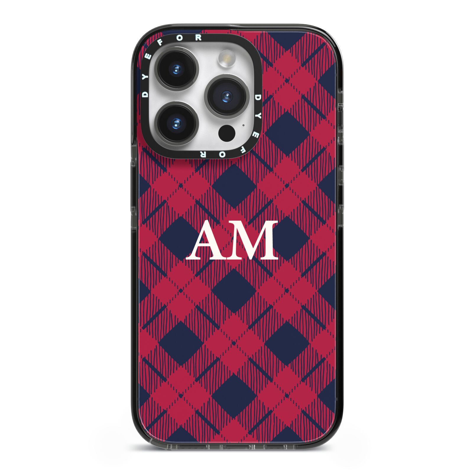 Personalised Tartan iPhone 14 Pro Black Impact Case on Silver phone