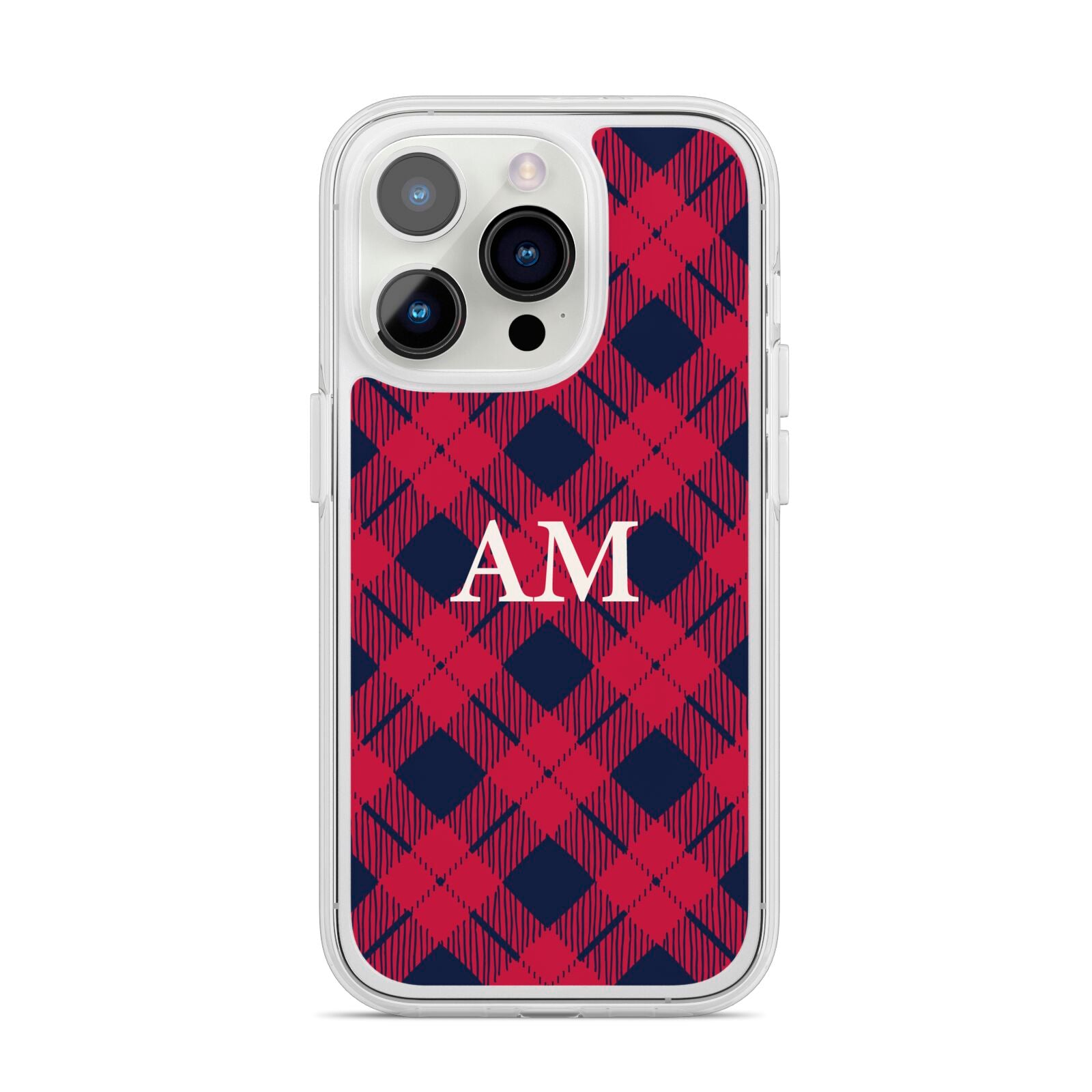 Personalised Tartan iPhone 14 Pro Clear Tough Case Silver