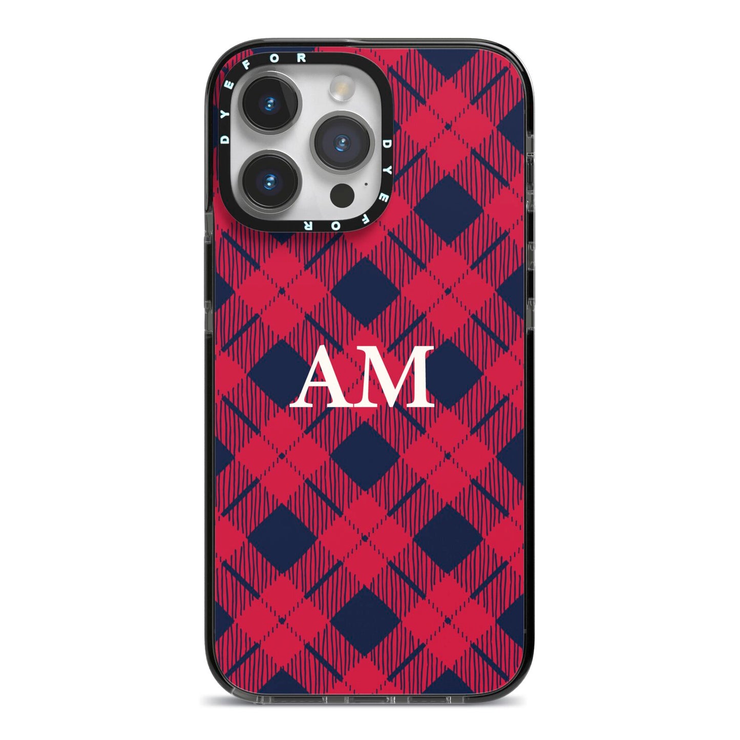 Personalised Tartan iPhone 14 Pro Max Black Impact Case on Silver phone