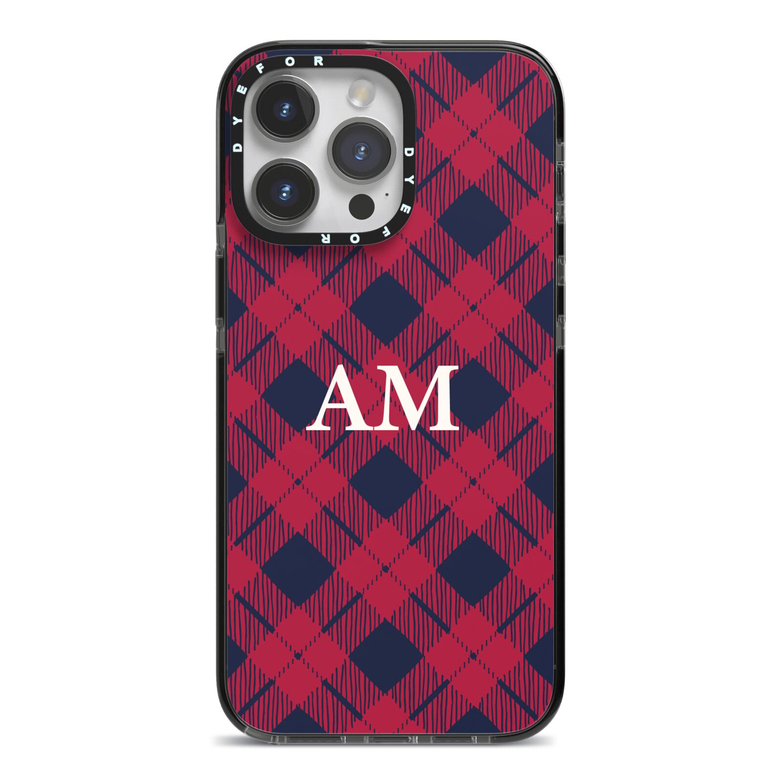 Personalised Tartan iPhone 14 Pro Max Black Impact Case on Silver phone