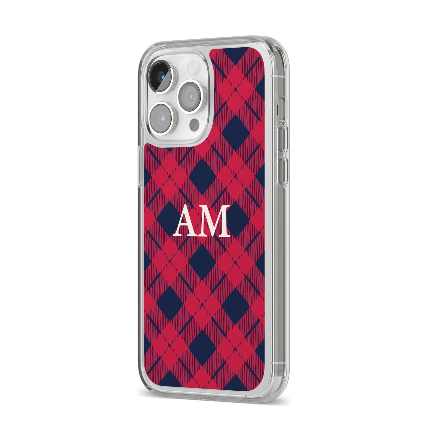 Personalised Tartan iPhone 14 Pro Max Clear Tough Case Silver Angled Image