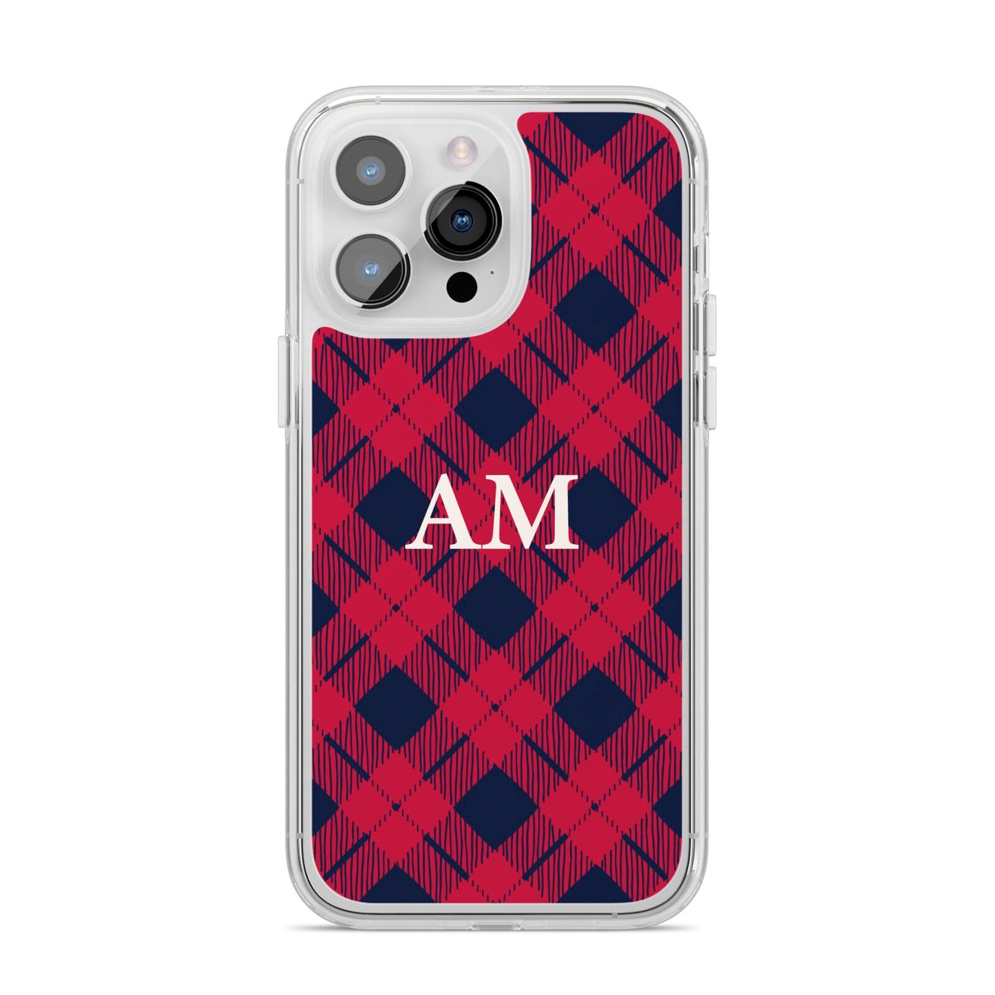 Personalised Tartan iPhone 14 Pro Max Clear Tough Case Silver