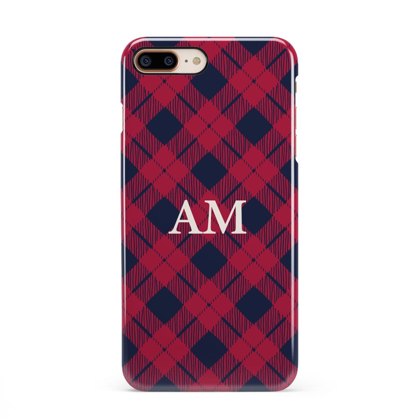 Personalised Tartan iPhone 8 Plus 3D Snap Case on Gold Phone