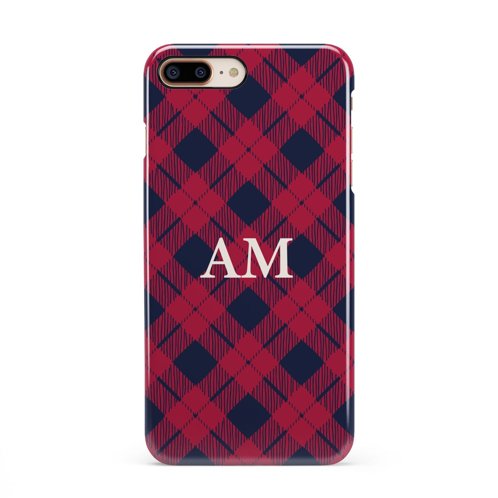 Personalised Tartan iPhone 8 Plus 3D Snap Case on Gold Phone