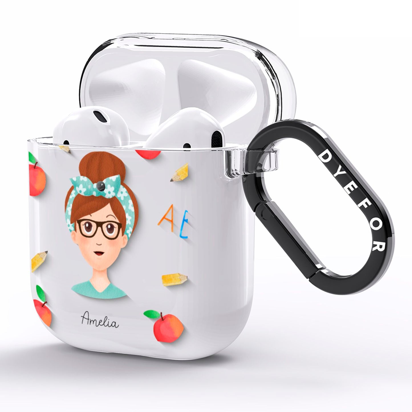 Personalised Teacher Cartoon AirPods Clear Case Side Image