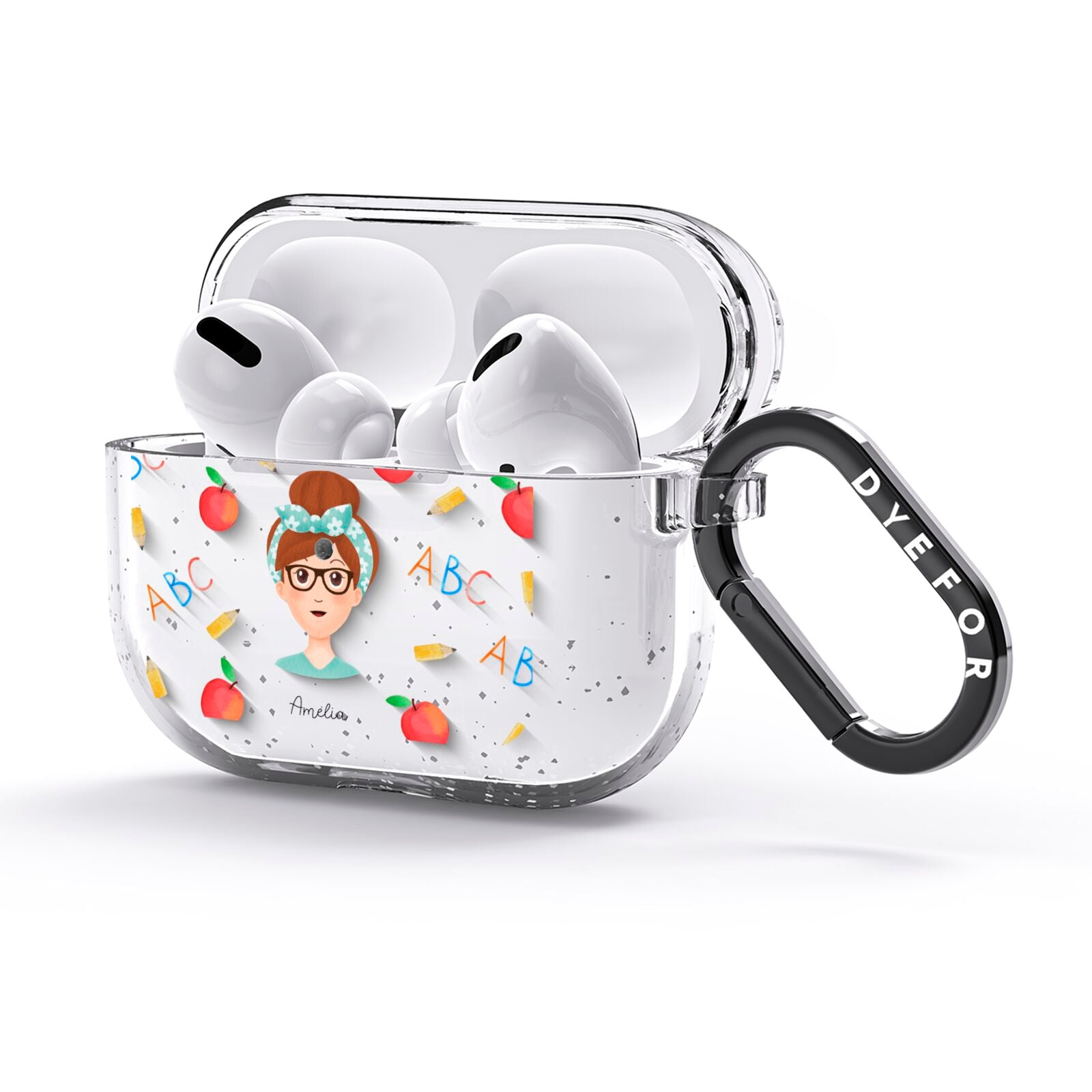 Personalised Teacher Cartoon AirPods Glitter Case 3rd Gen Side Image