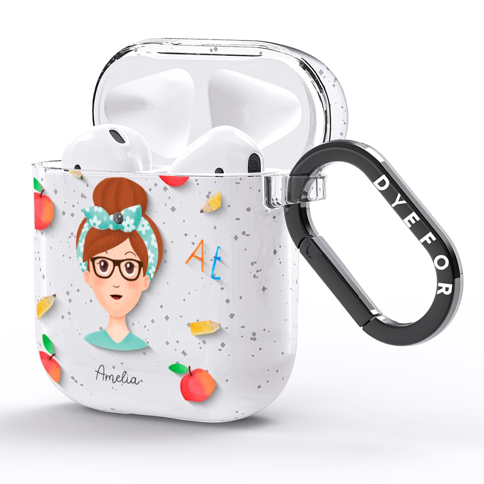 Personalised Teacher Cartoon AirPods Glitter Case Side Image