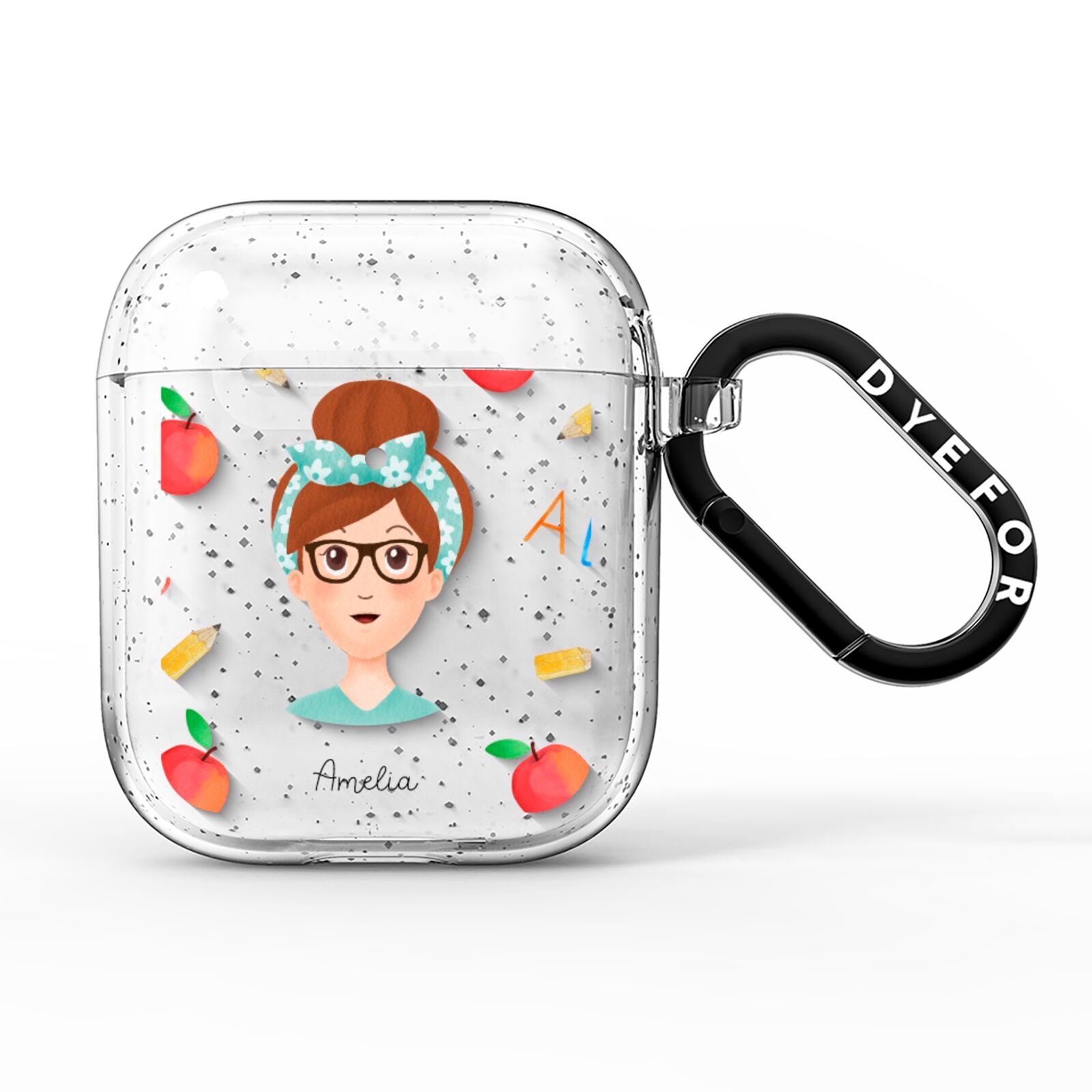 Personalised Teacher Cartoon AirPods Glitter Case