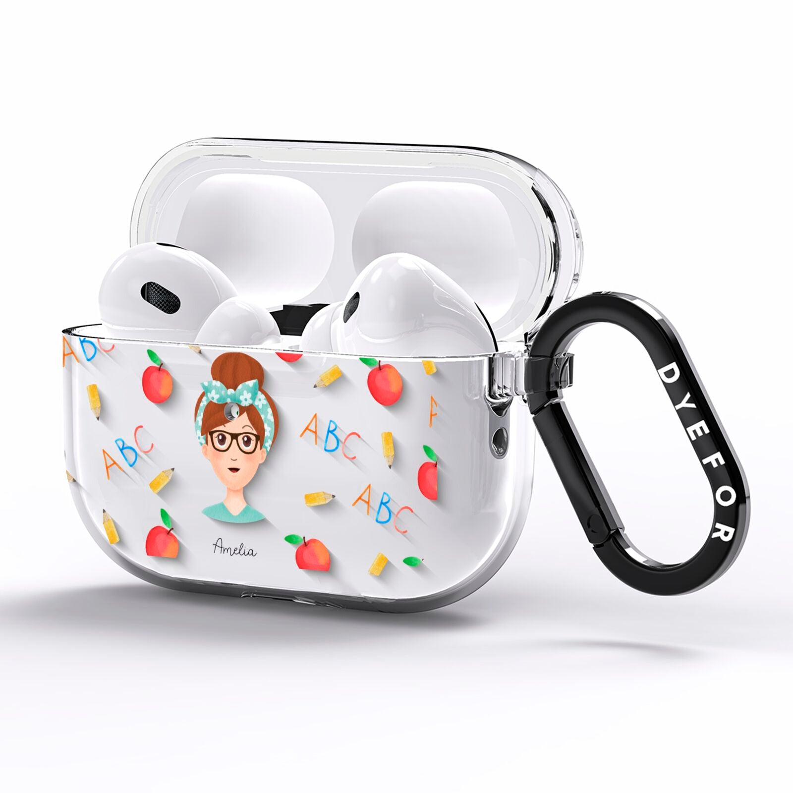 Personalised Teacher Cartoon AirPods Pro Clear Case Side Image