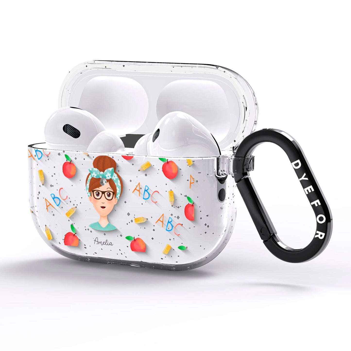 Personalised Teacher Cartoon AirPods Pro Glitter Case Side Image