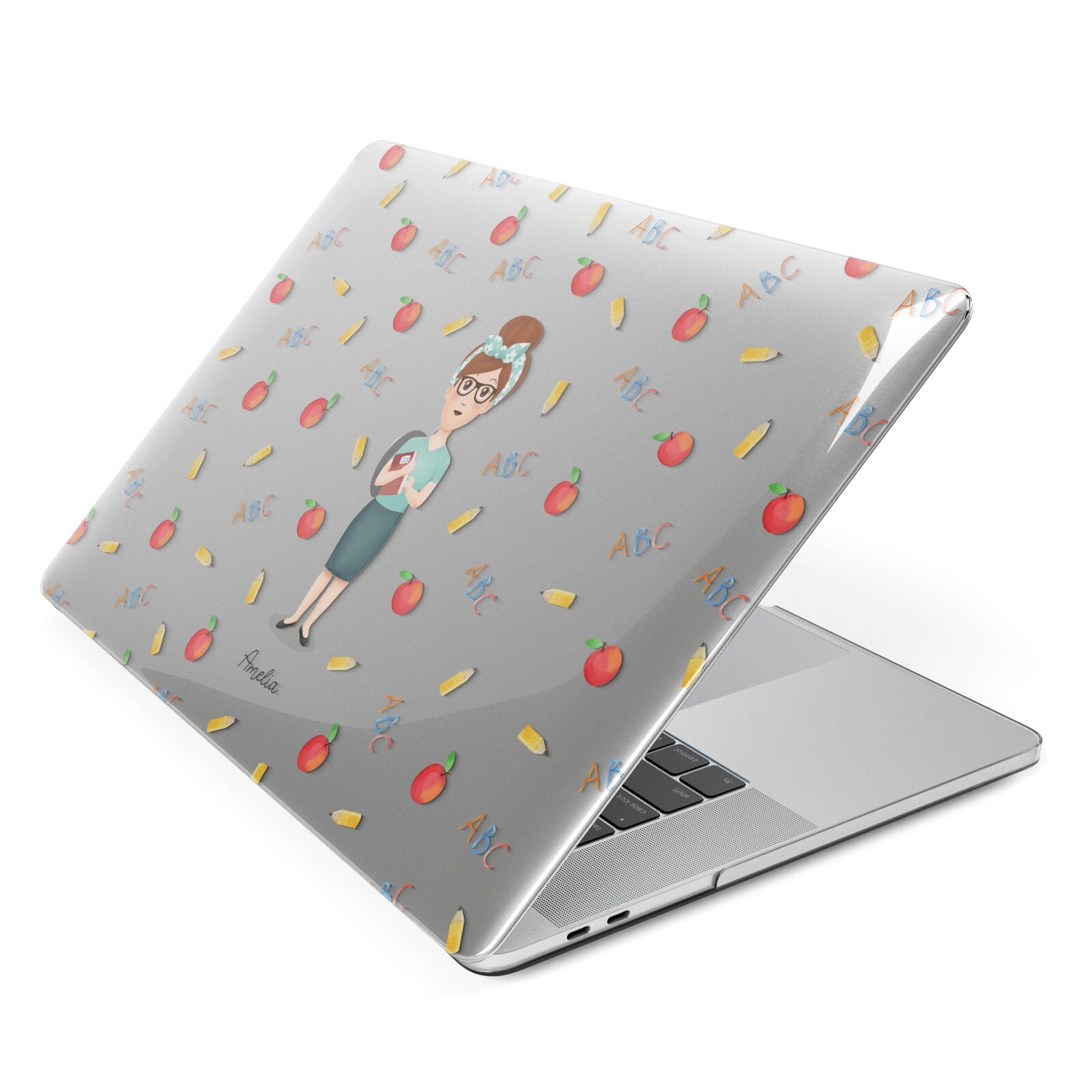 Personalised Teacher Cartoon Apple MacBook Case Side View