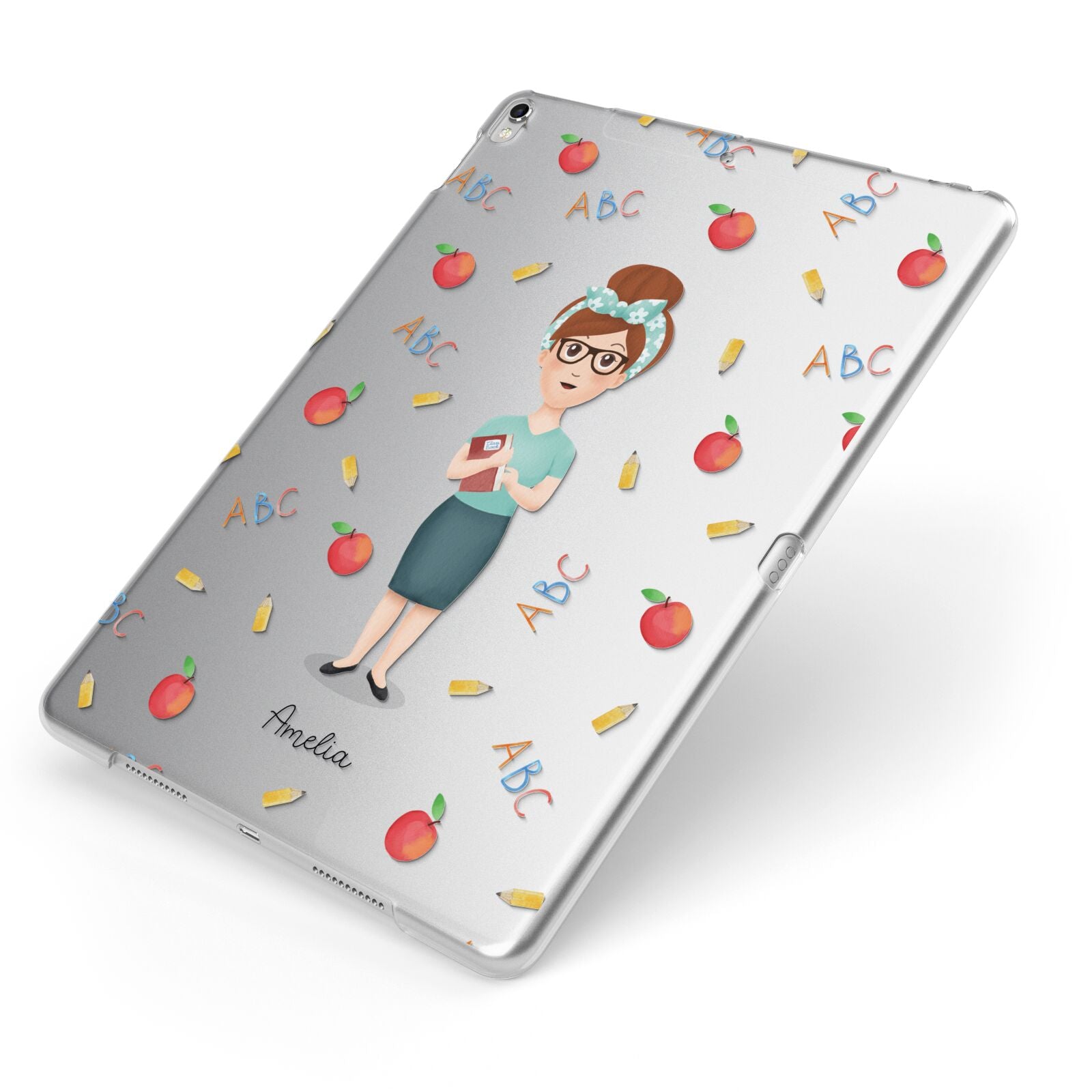 Personalised Teacher Cartoon Apple iPad Case on Silver iPad Side View