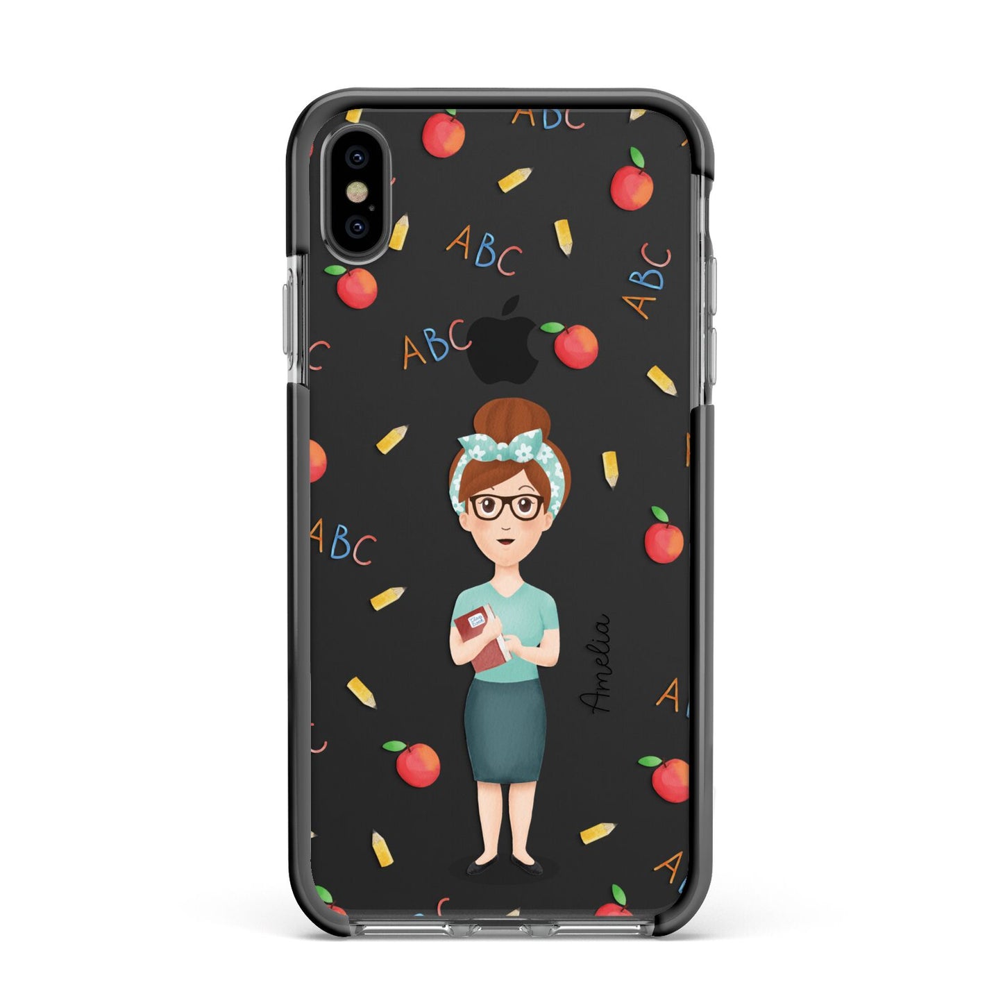 Personalised Teacher Cartoon Apple iPhone Xs Max Impact Case Black Edge on Black Phone