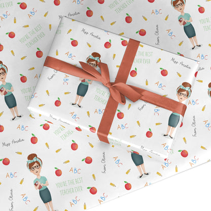 Personalised Teacher Cartoon Custom Wrapping Paper