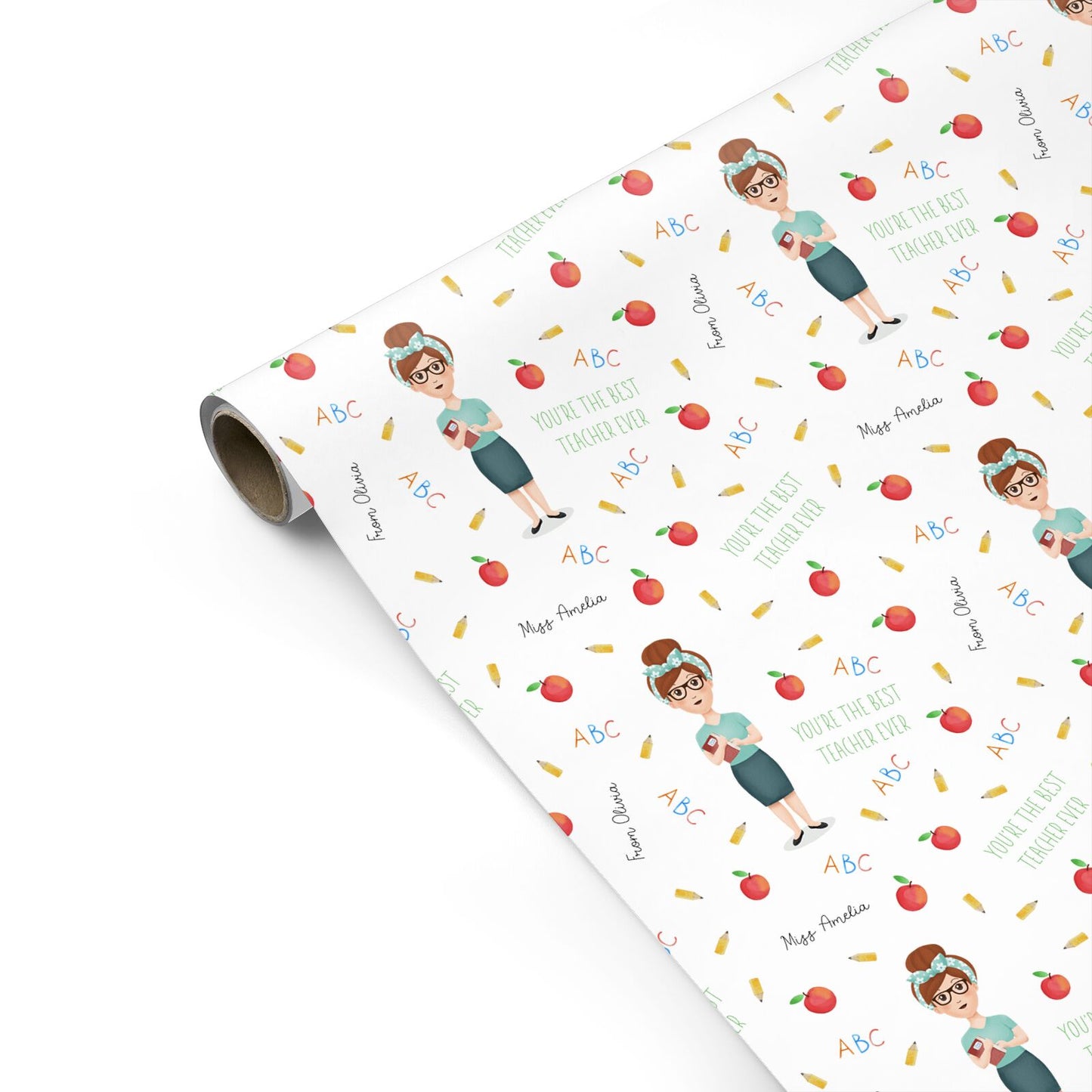 Personalised Teacher Cartoon Personalised Gift Wrap