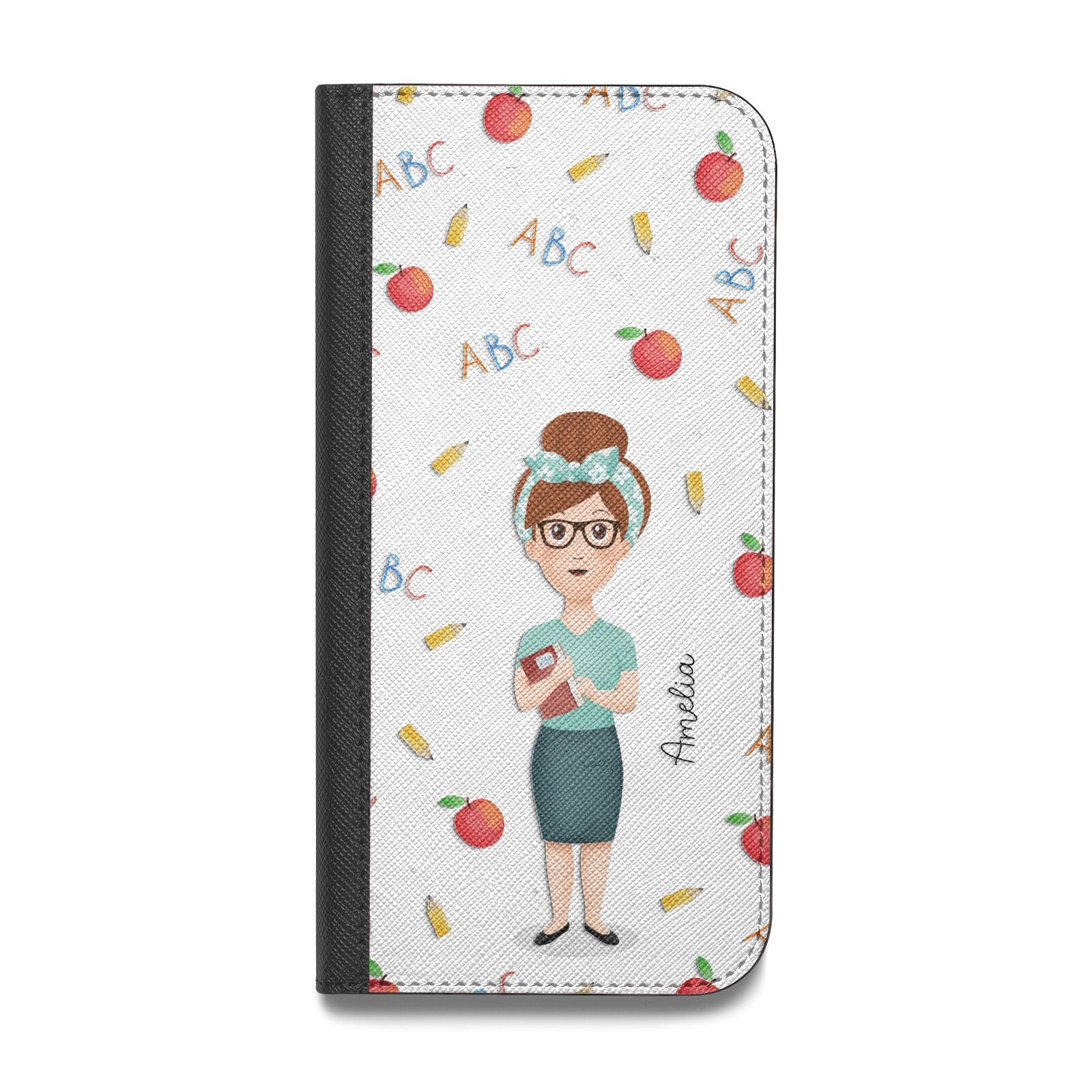 Personalised Teacher Cartoon Vegan Leather Flip iPhone Case