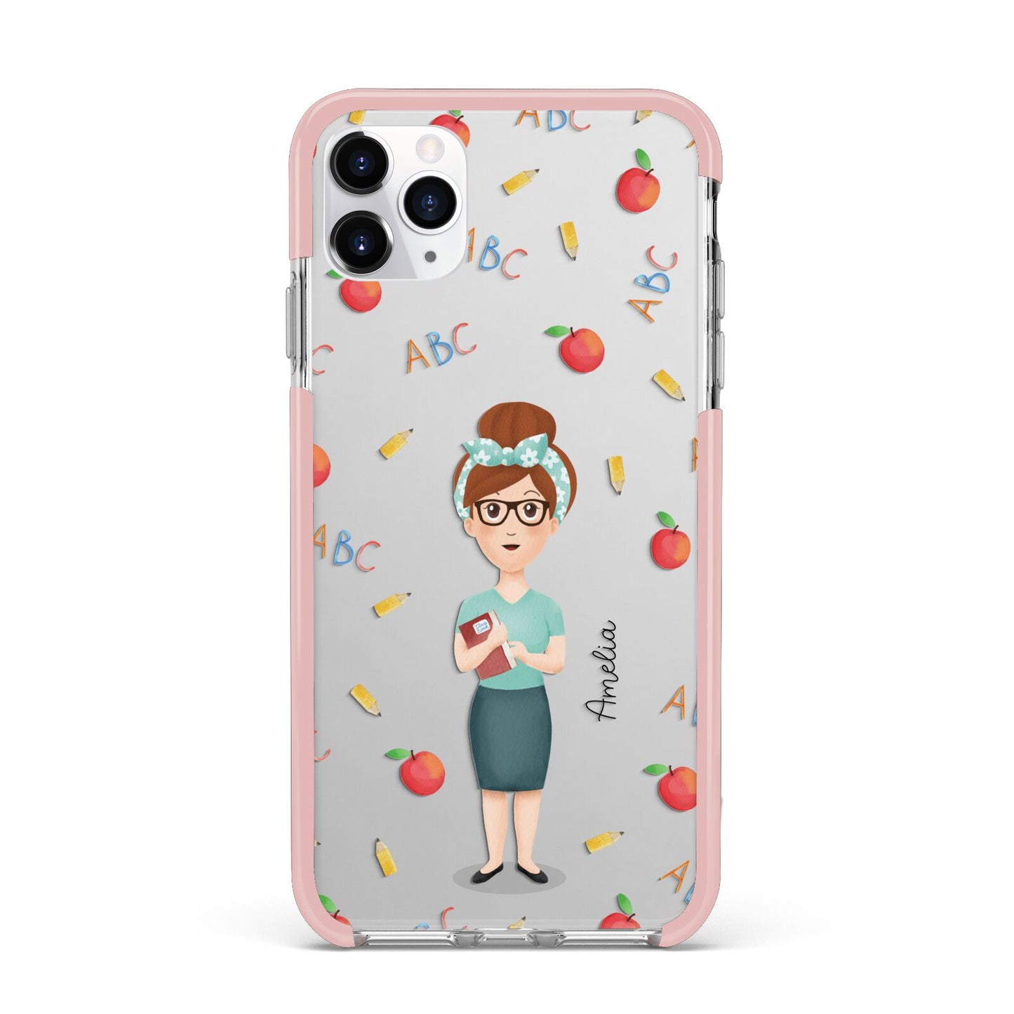 Personalised Teacher Cartoon iPhone 11 Pro Max Impact Pink Edge Case