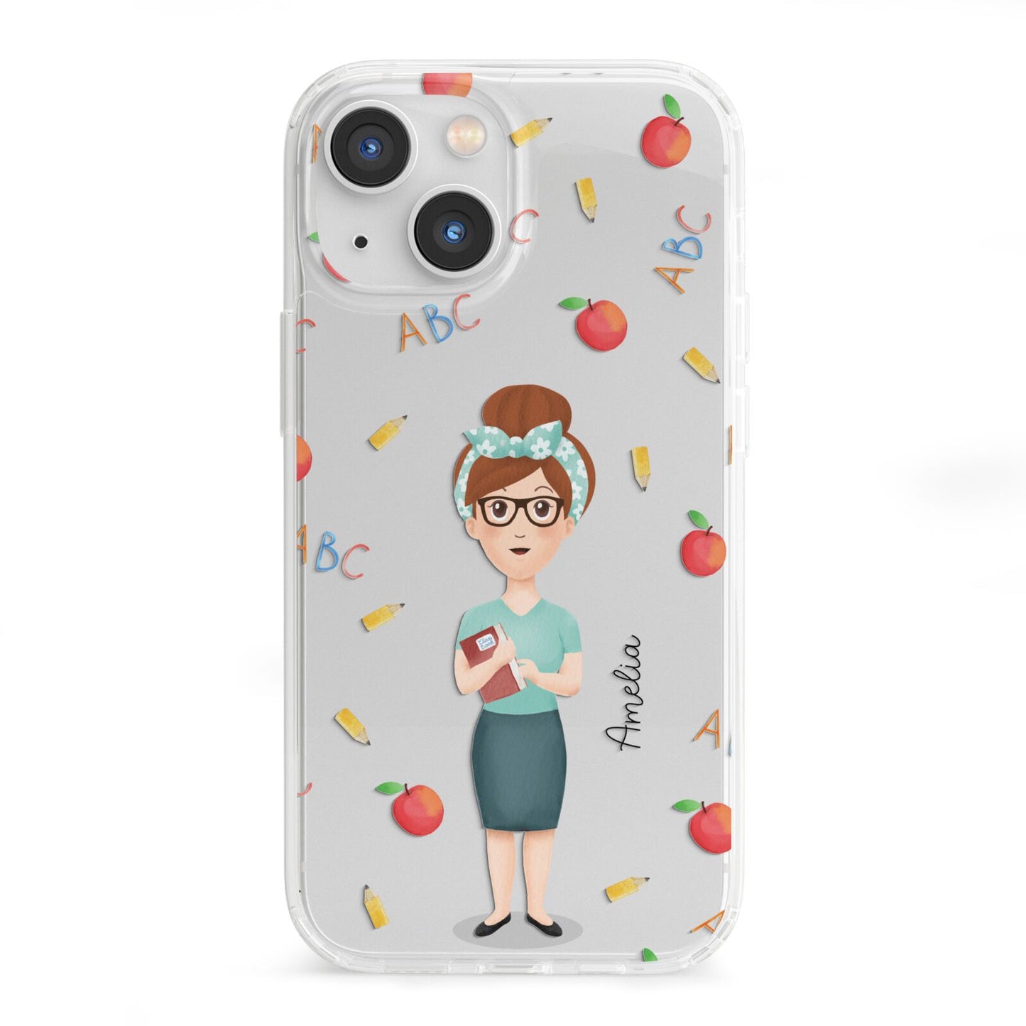 Personalised Teacher Cartoon iPhone 13 Mini Clear Bumper Case