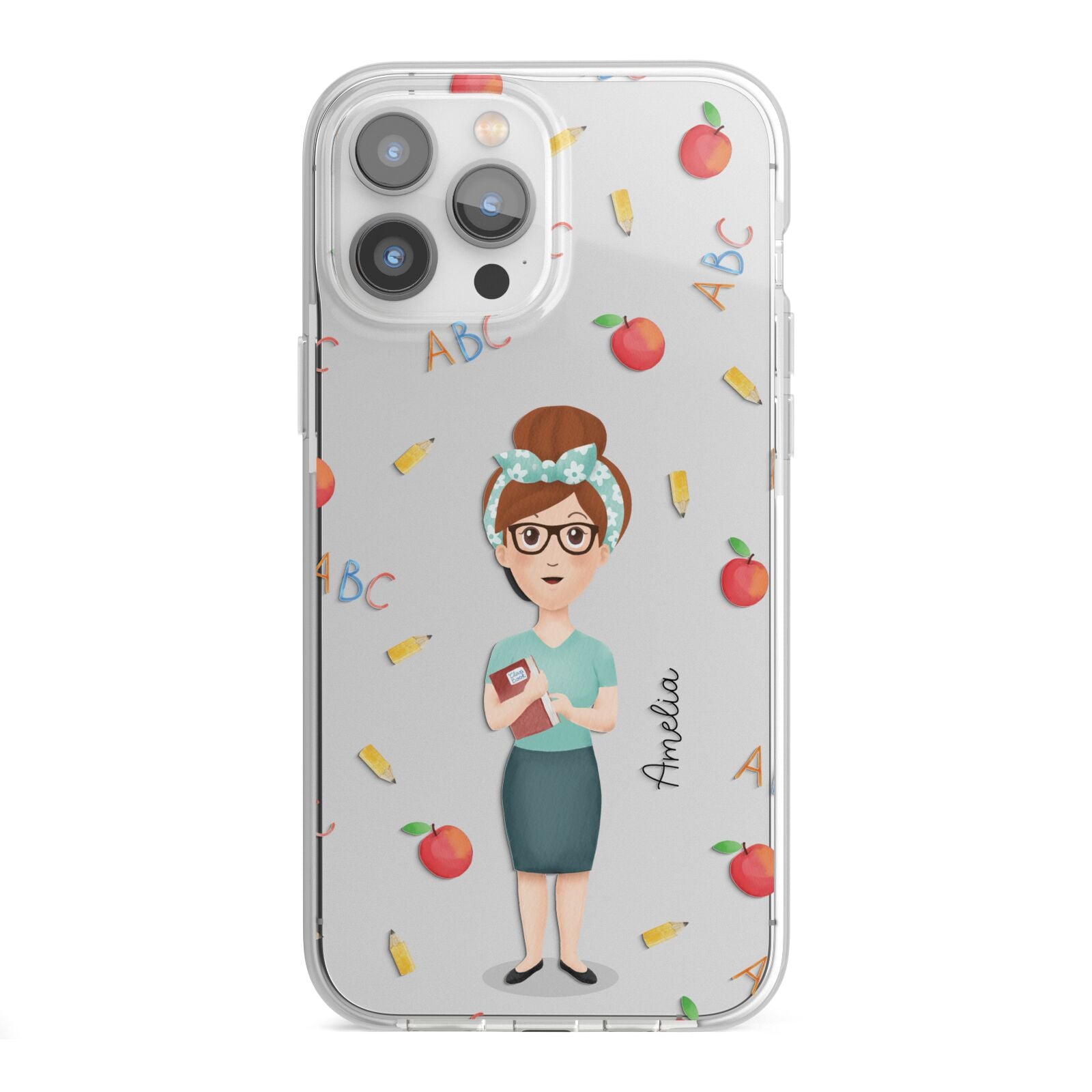 Personalised Teacher Cartoon iPhone 13 Pro Max TPU Impact Case with White Edges