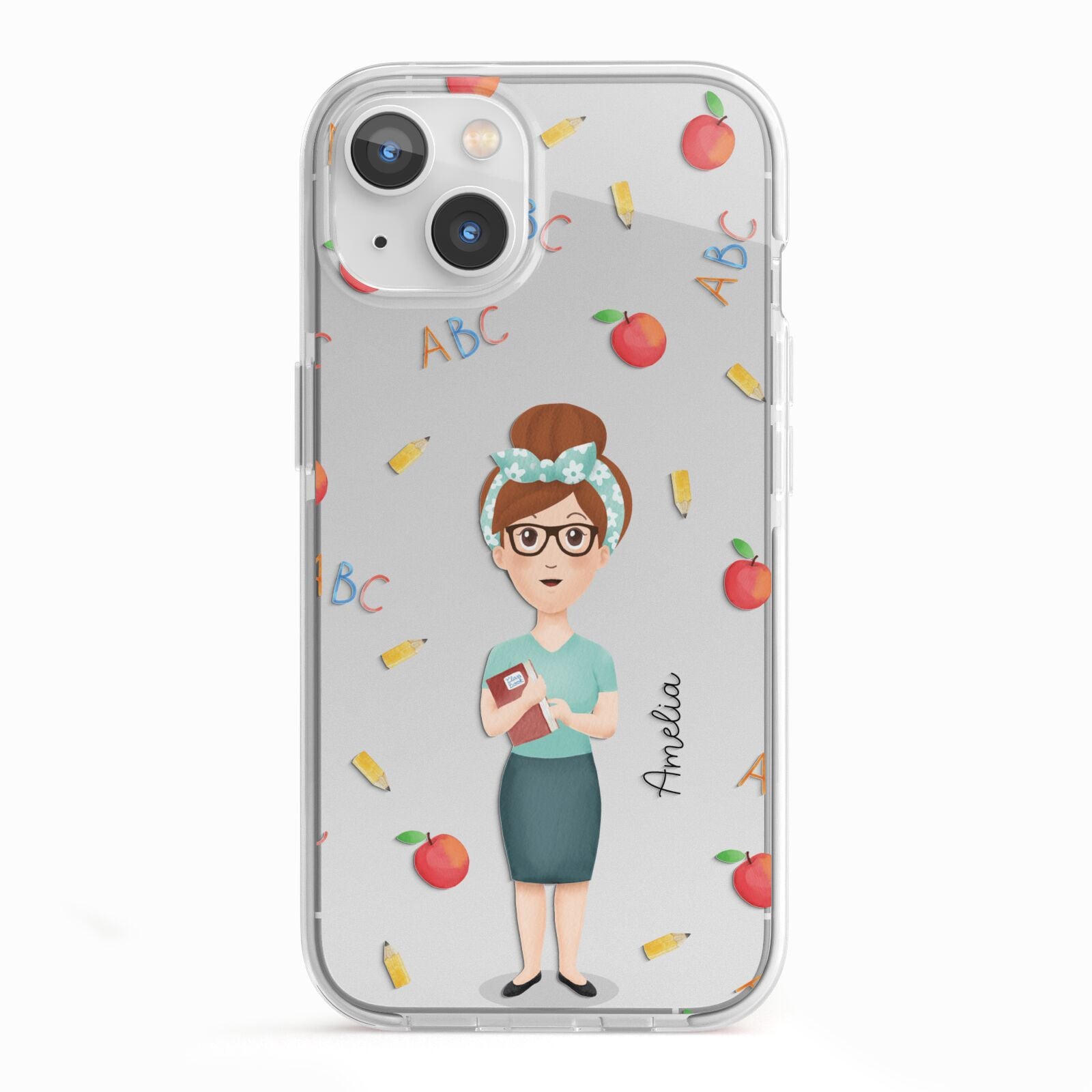 Personalised Teacher Cartoon iPhone 13 TPU Impact Case with White Edges