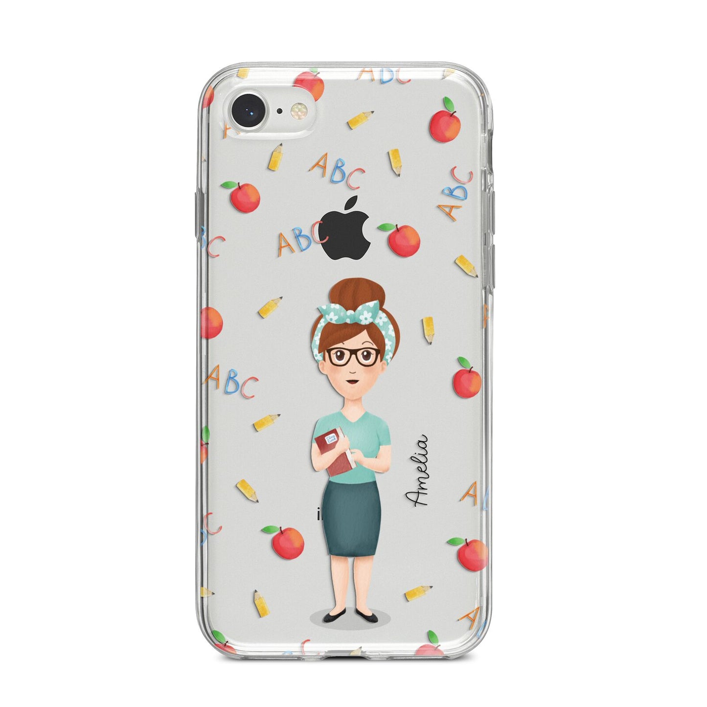 Personalised Teacher Cartoon iPhone 8 Bumper Case on Silver iPhone